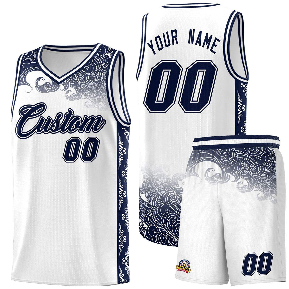 Custom White Personalized Cloud Pattern Sports Sets Uniform Basketball Jersey