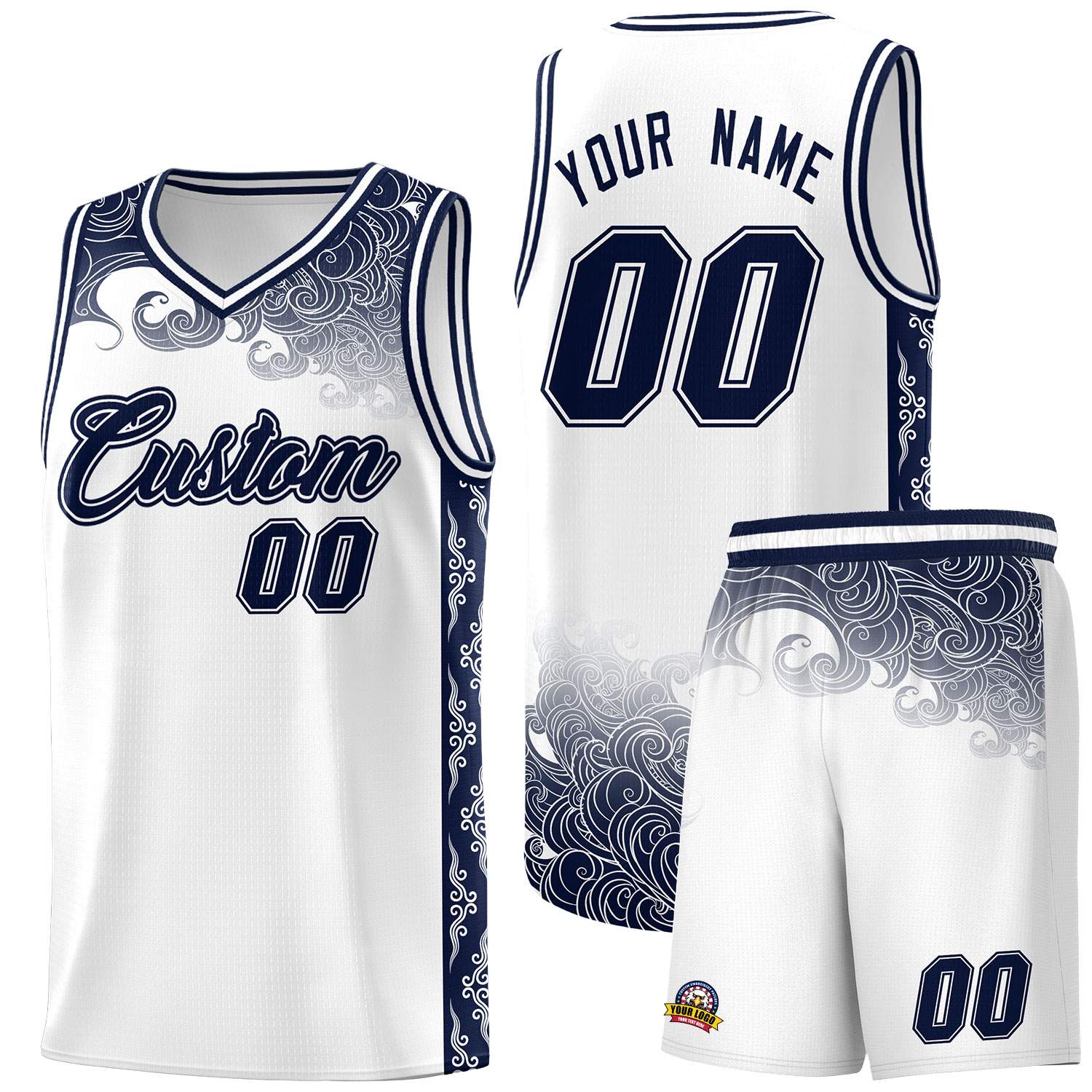 Custom White Personalized Cloud Pattern Sports Sets Uniform Basketball Jersey