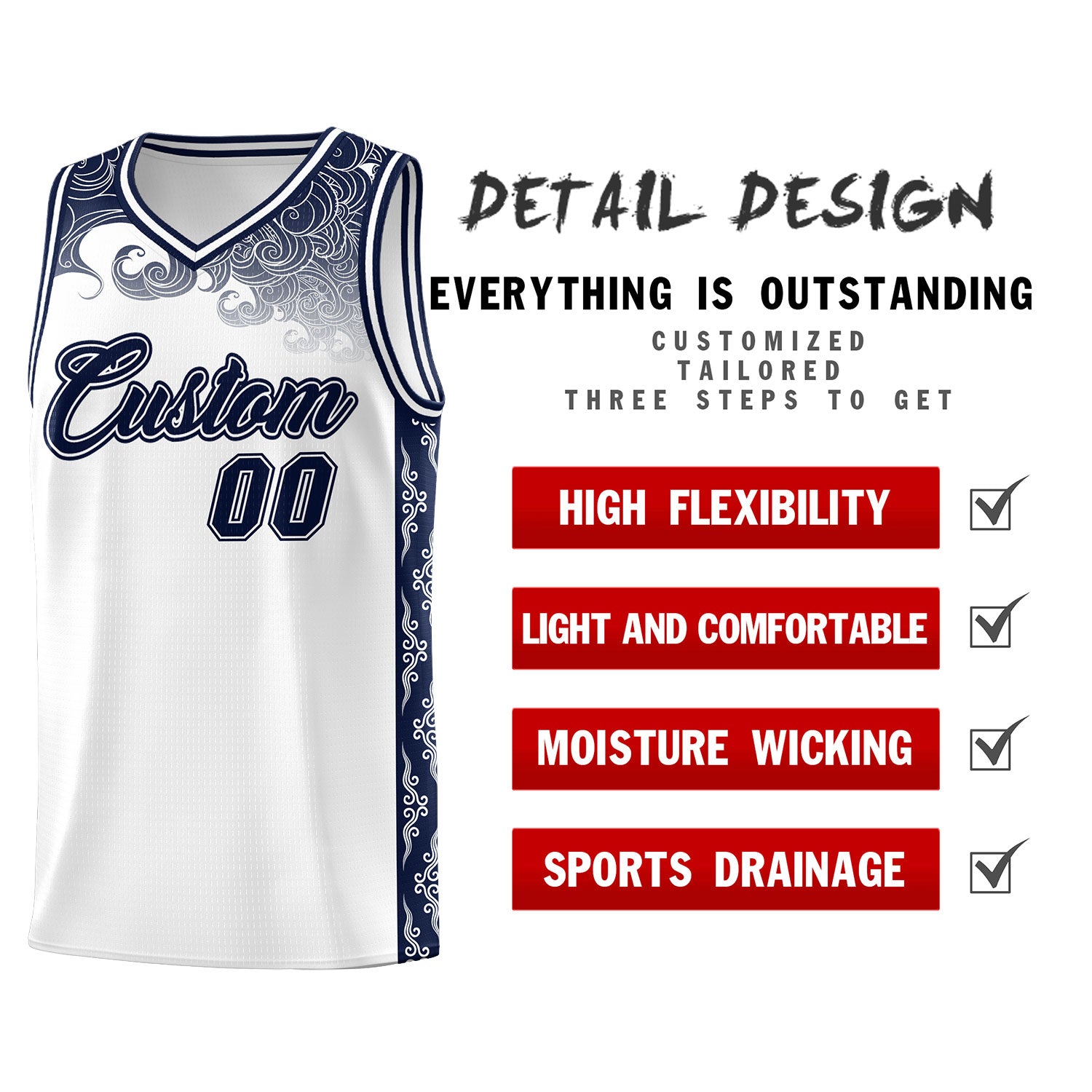 Custom White Personalized Cloud Pattern Sports Sets Uniform Basketball Jersey