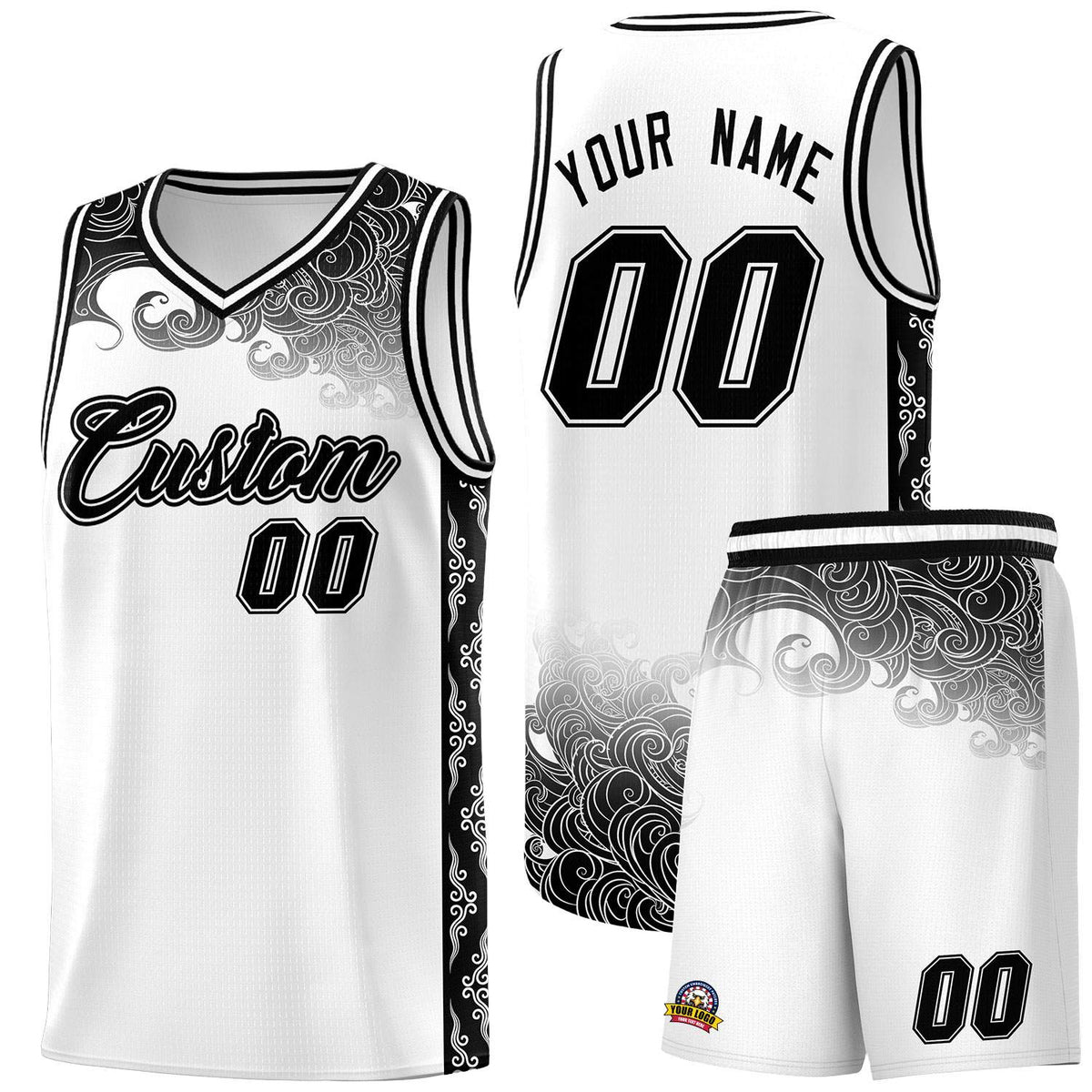 Custom White Personalized Cloud Pattern Sports Sets Uniform Basketball Jersey