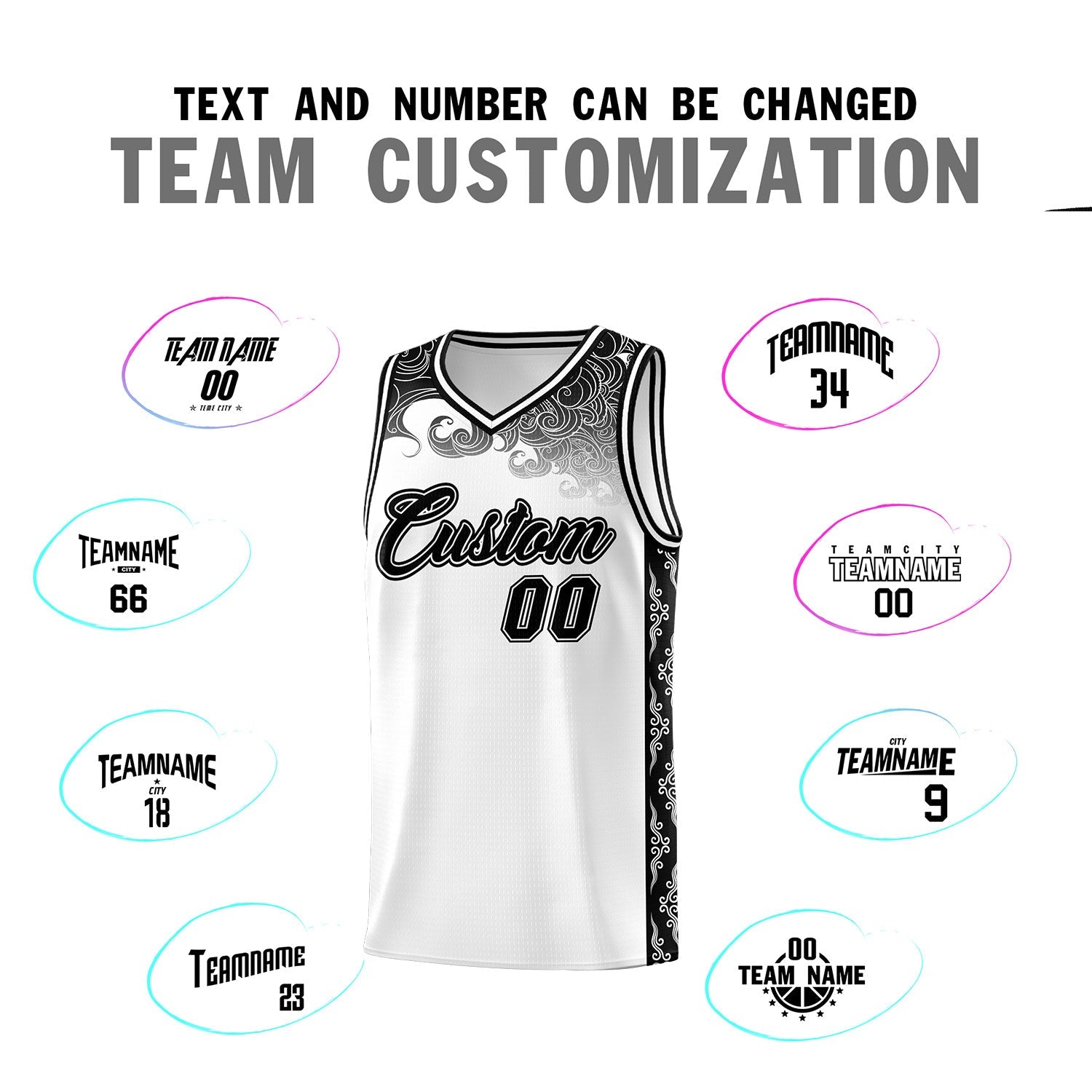 Custom White Personalized Cloud Pattern Sports Sets Uniform Basketball Jersey
