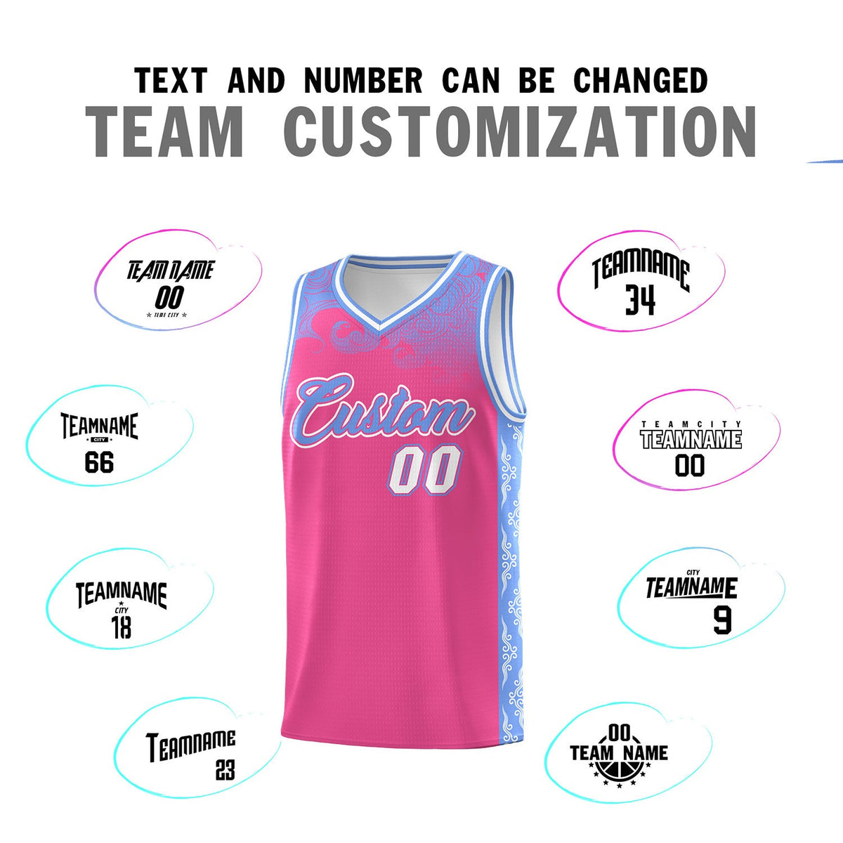 Custom Pink Personalized Cloud Pattern Sports Sets Uniform Basketball Jersey