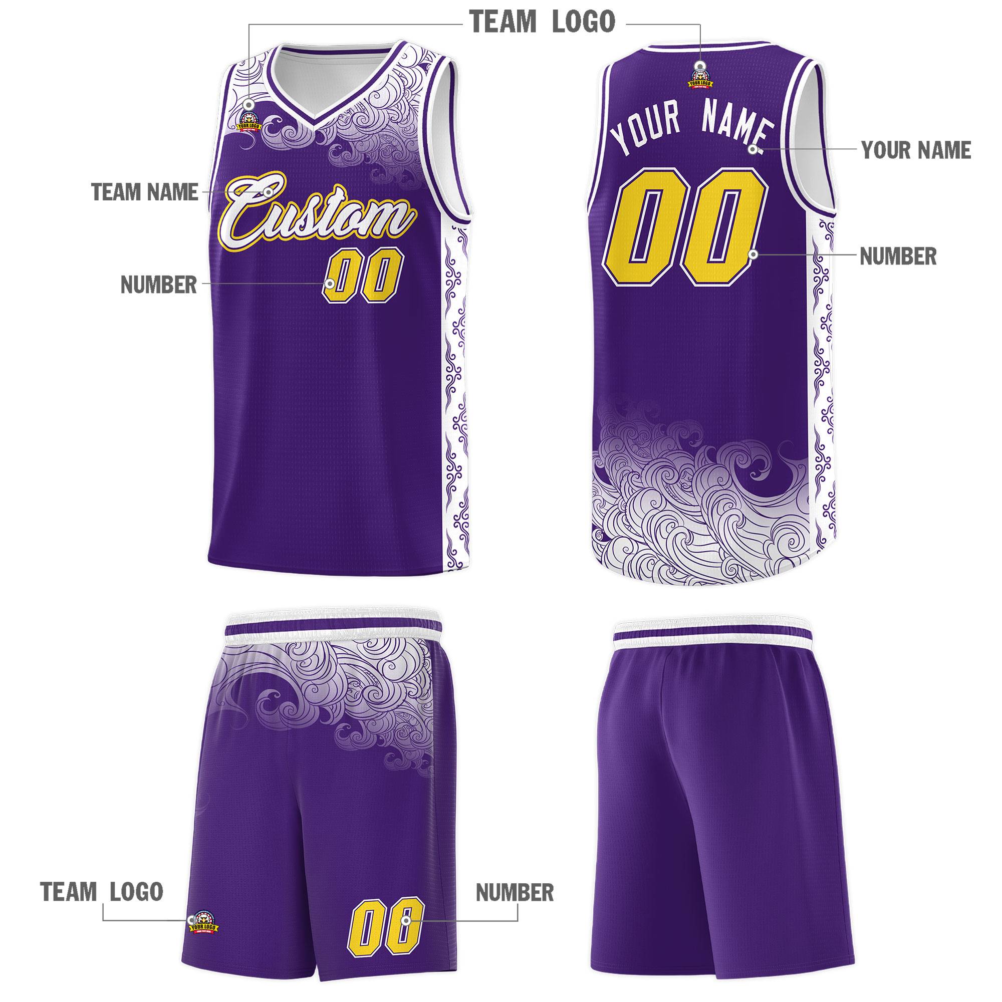 Custom Purple Personalized Cloud Pattern Sports Sets Uniform Basketball Jersey