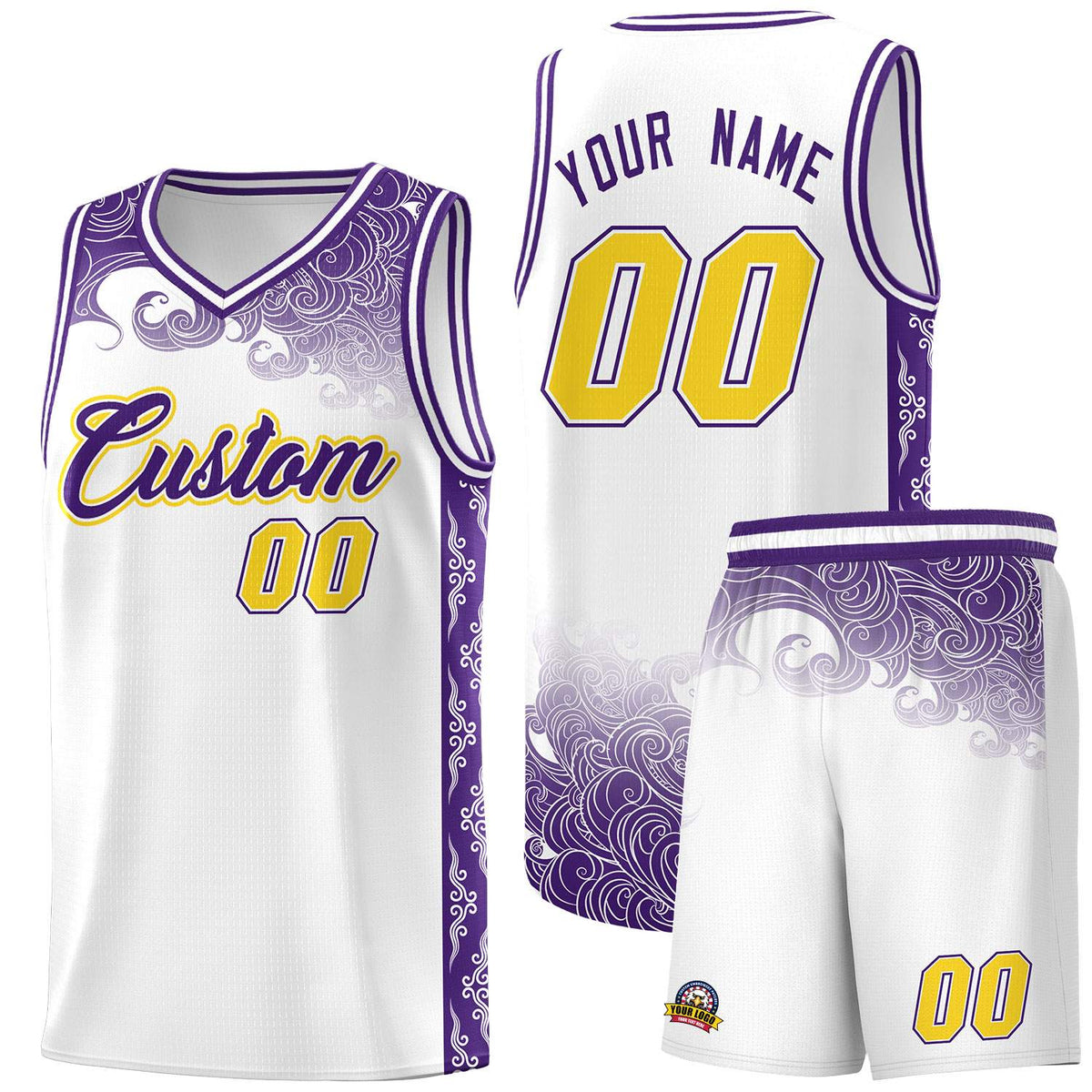 Custom White Personalized Cloud Pattern Sports Sets Uniform Basketball Jersey