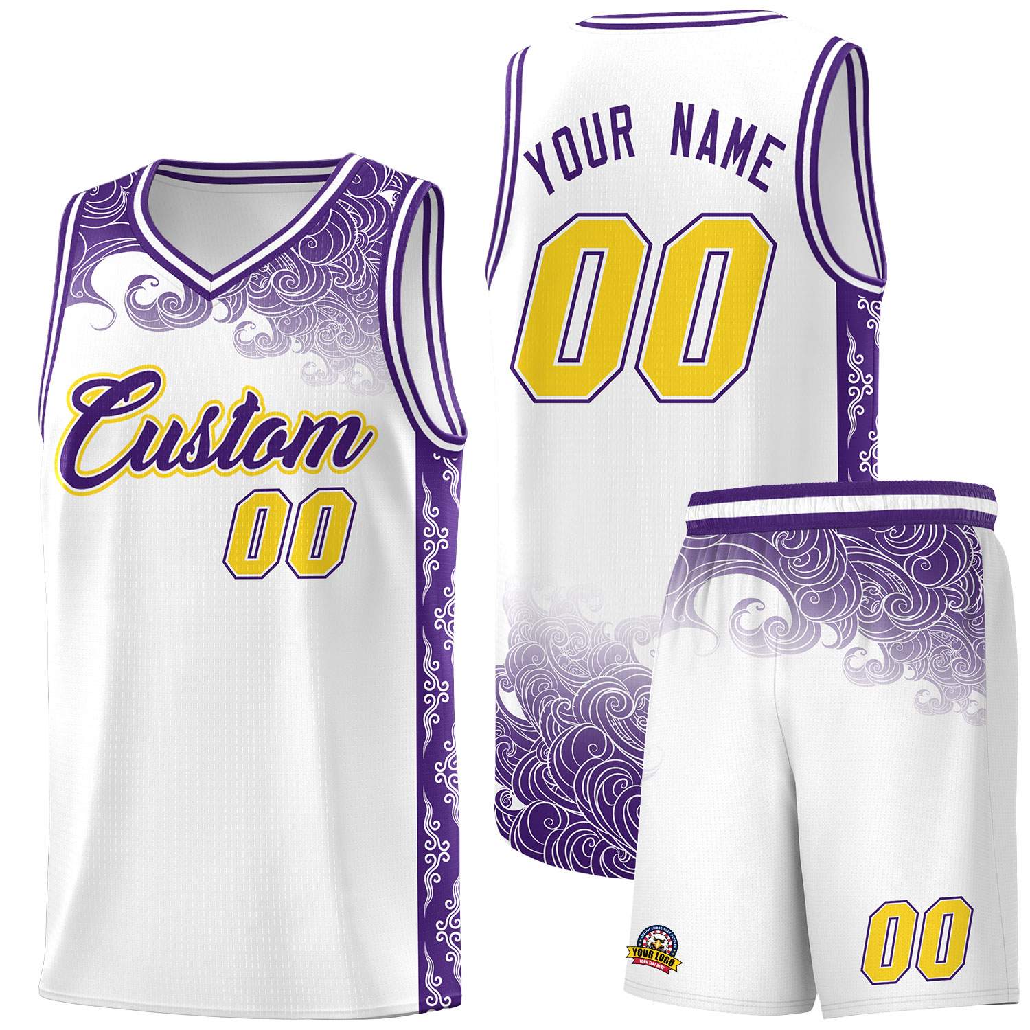 Custom White Personalized Cloud Pattern Sports Sets Uniform Basketball Jersey