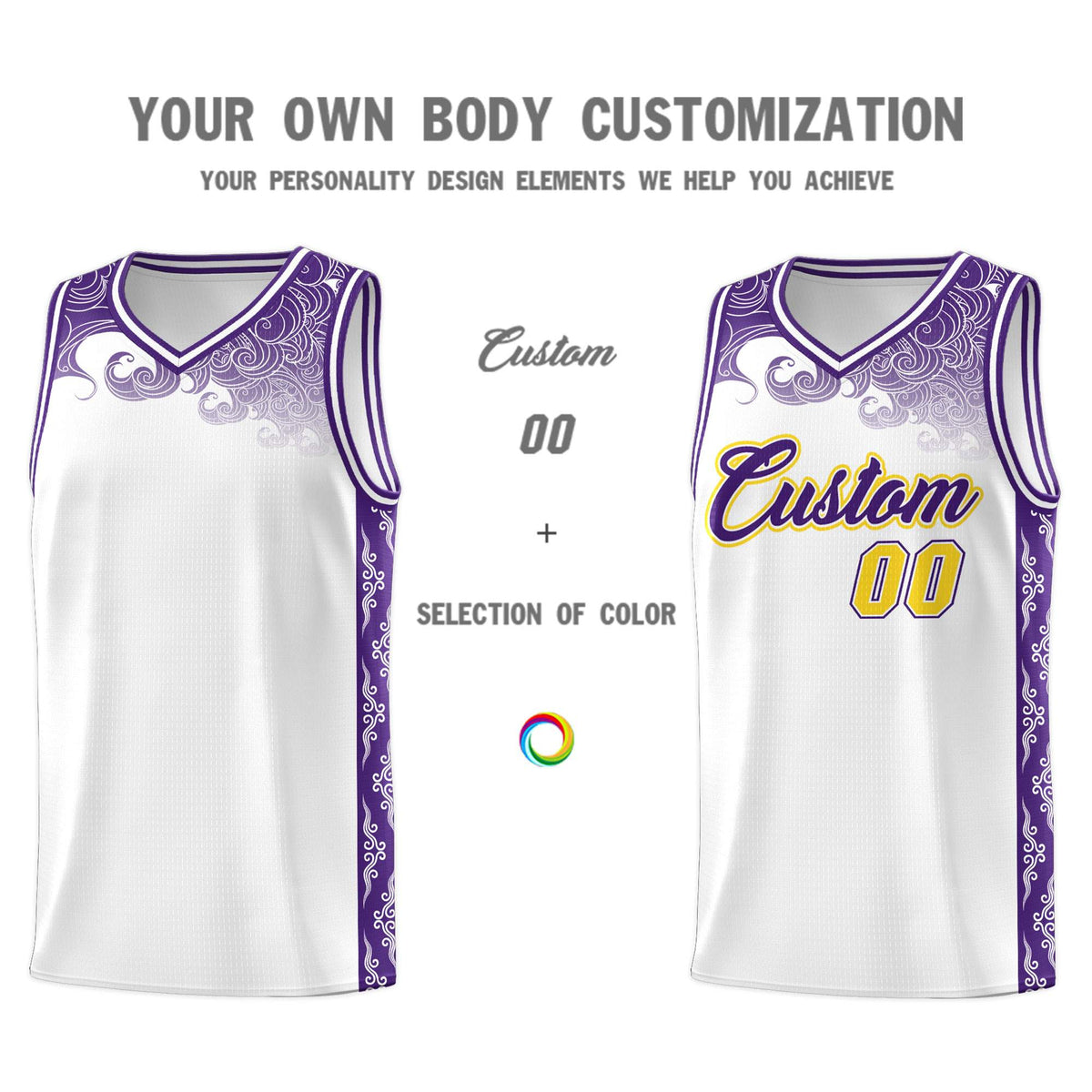 Custom White Personalized Cloud Pattern Sports Sets Uniform Basketball Jersey