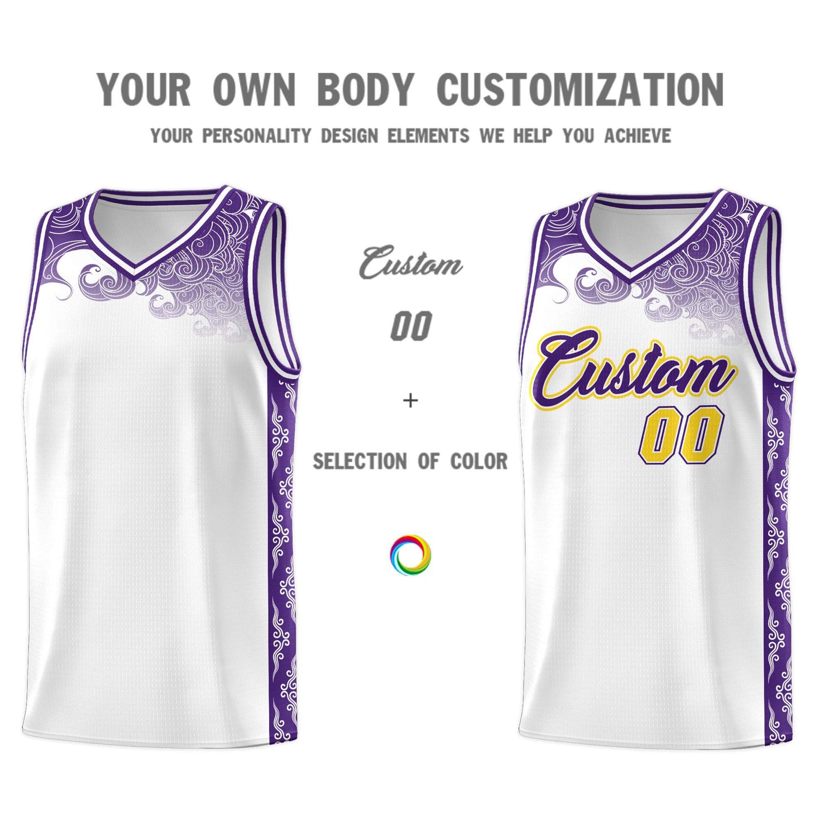 Custom White Personalized Cloud Pattern Sports Sets Uniform Basketball Jersey