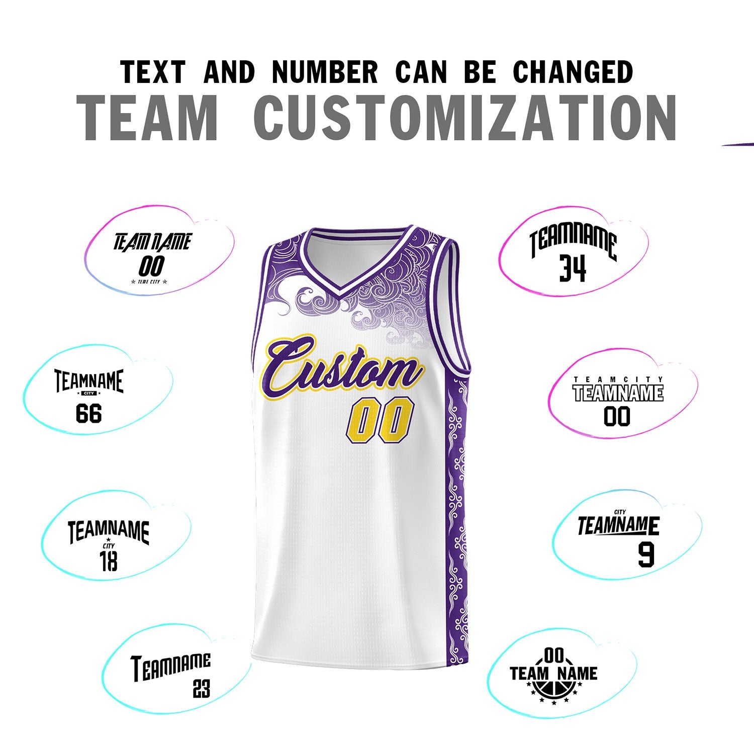 Custom White Personalized Cloud Pattern Sports Sets Uniform Basketball Jersey