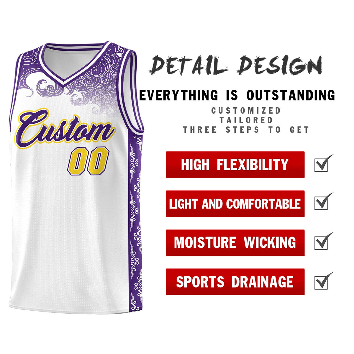 Custom White Personalized Cloud Pattern Sports Sets Uniform Basketball Jersey