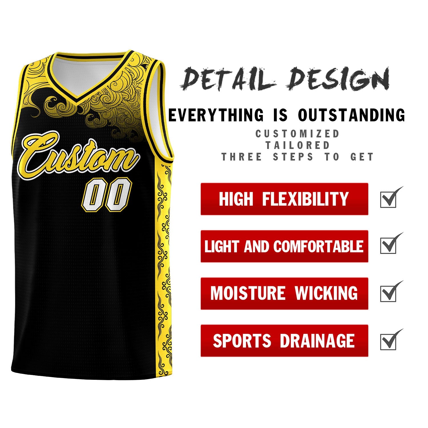 Custom Black Personalized Cloud Pattern Sports Sets Uniform Basketball Jersey