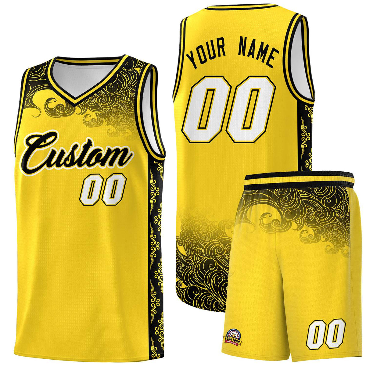 Custom Gold Personalized Cloud Pattern Sports Sets Uniform Basketball Jersey