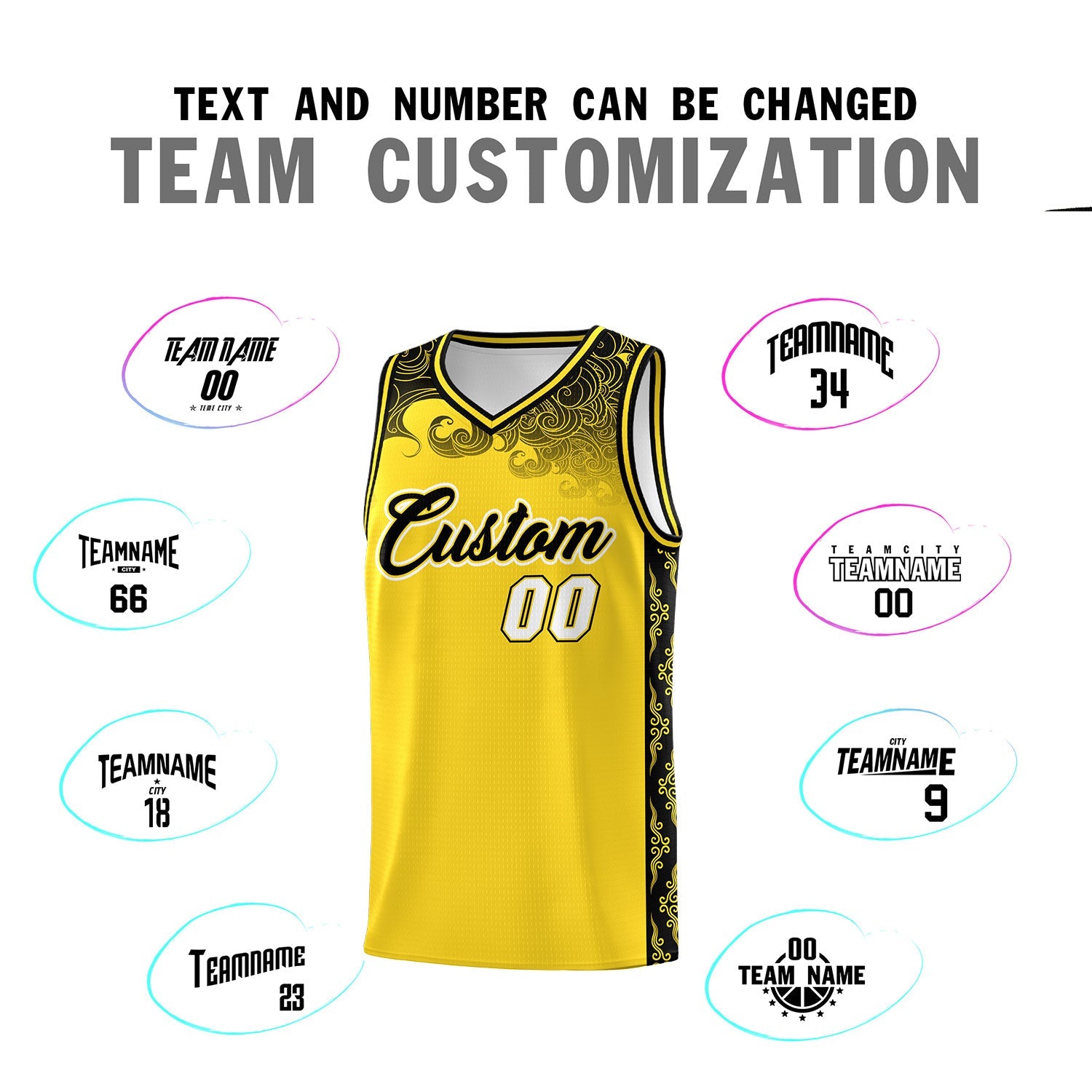 Custom Gold Personalized Cloud Pattern Sports Sets Uniform Basketball Jersey