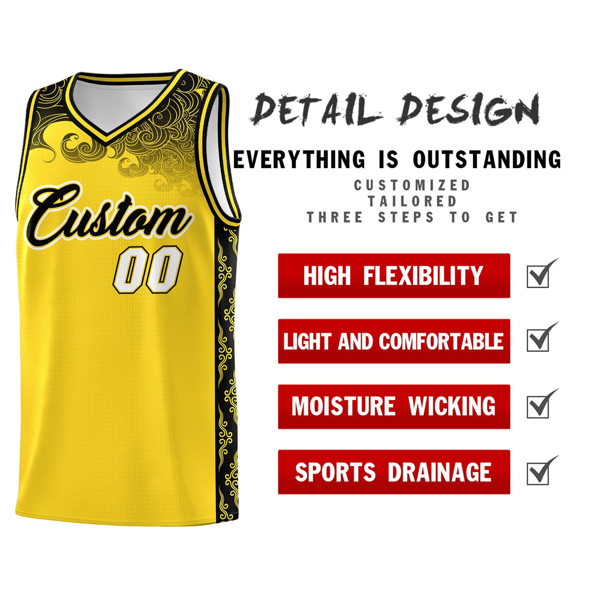 Custom Gold Personalized Cloud Pattern Sports Sets Uniform Basketball Jersey