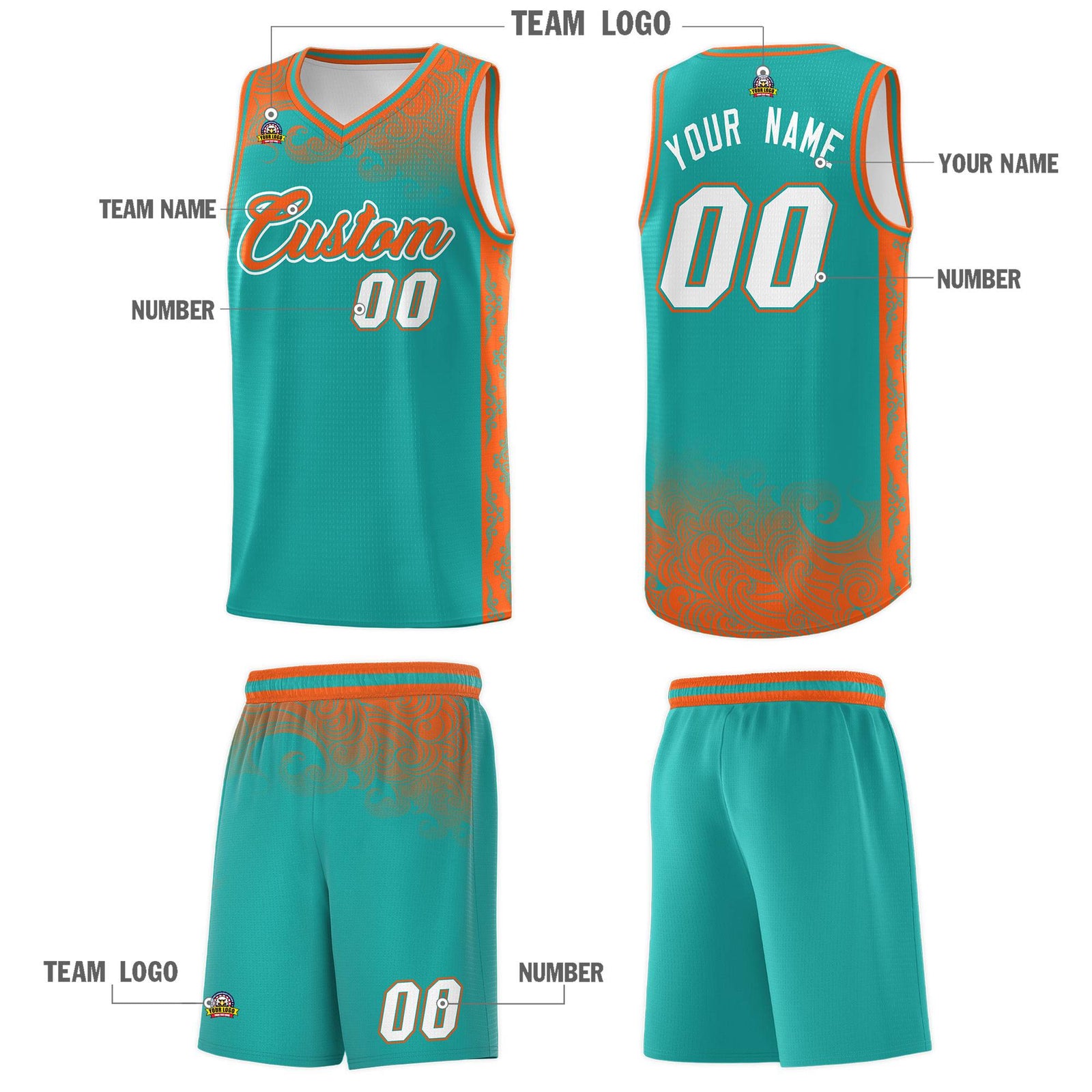 Custom Aqua Personalized Cloud Pattern Sports Sets Uniform Basketball Jersey