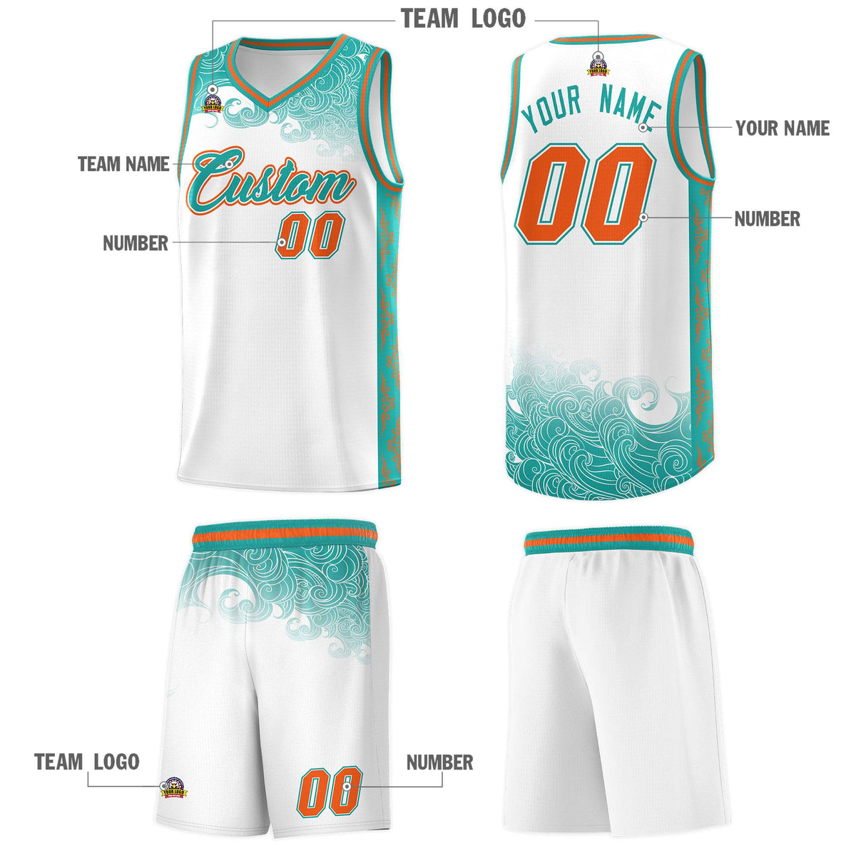Custom White Personalized Cloud Pattern Sports Sets Uniform Basketball Jersey