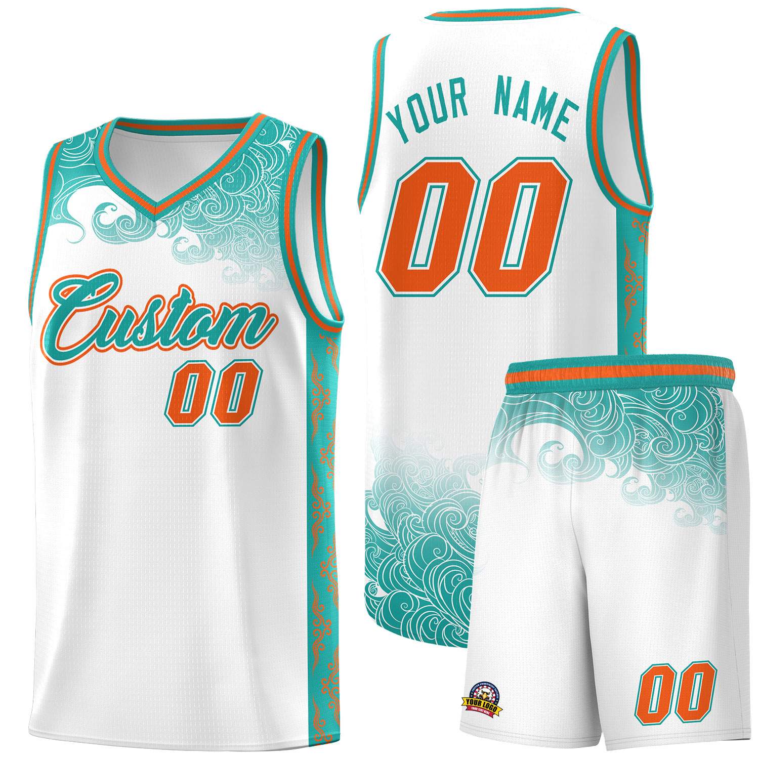 Custom White Personalized Cloud Pattern Sports Sets Uniform Basketball Jersey
