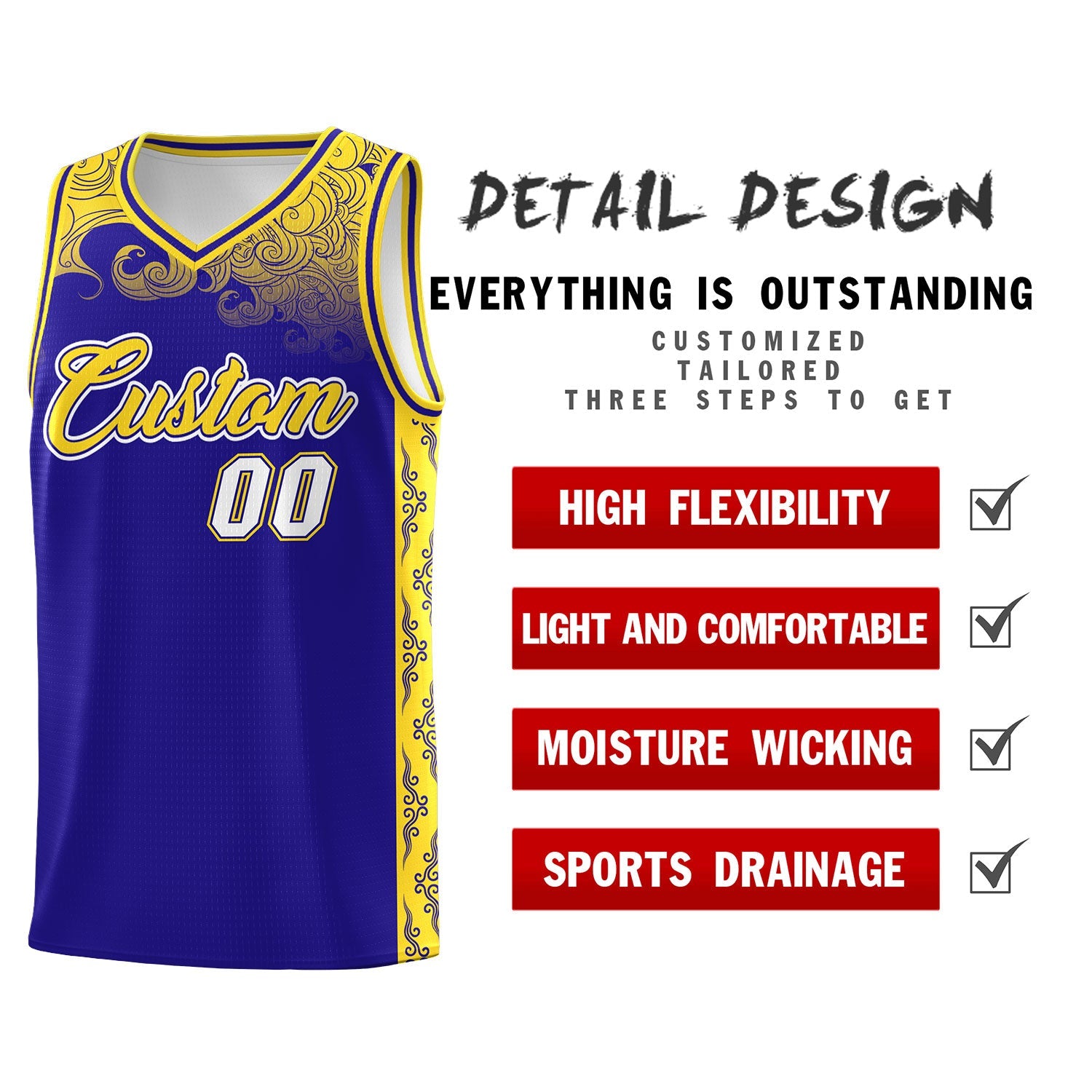 Custom Royal Personalized Cloud Pattern Sports Sets Uniform Basketball Jersey