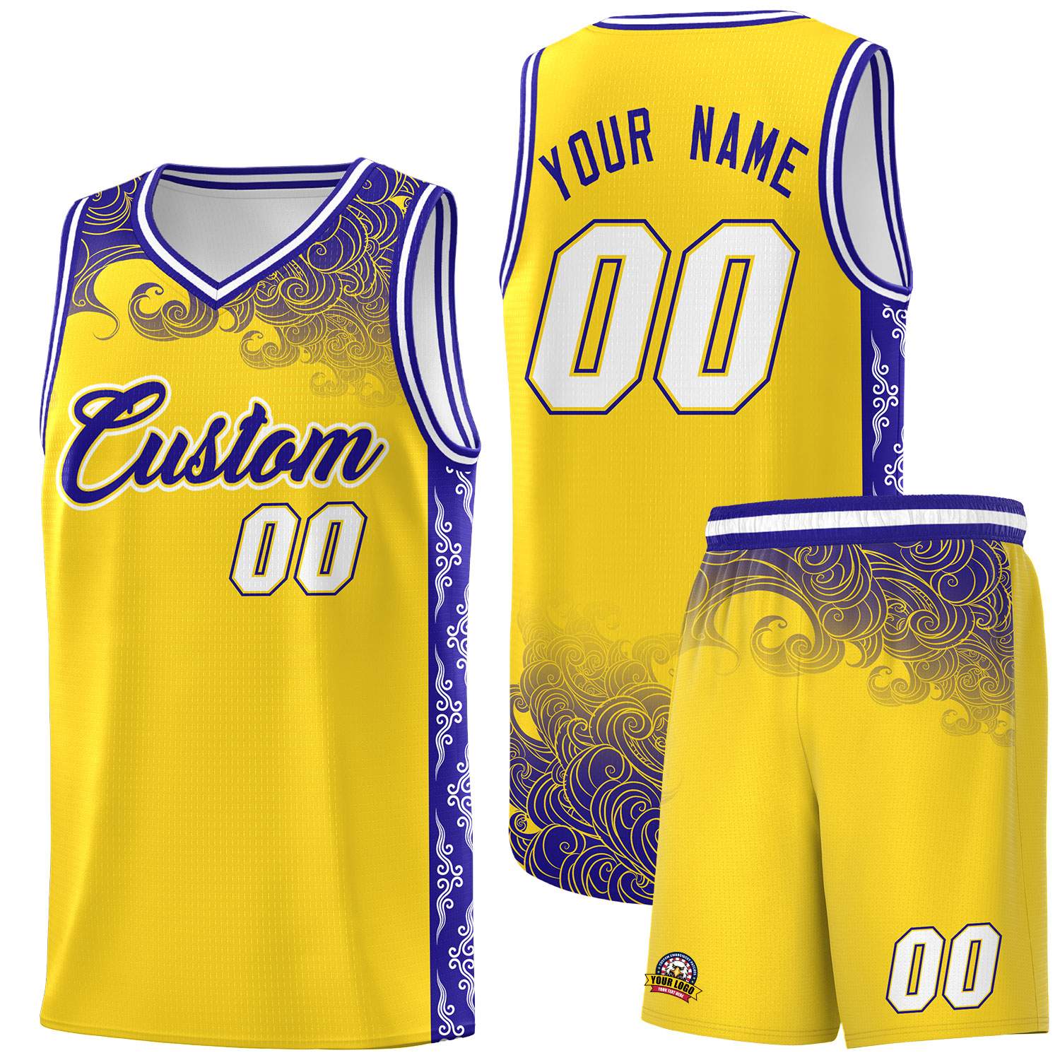 Custom Gold Personalized Cloud Pattern Sports Sets Uniform Basketball Jersey