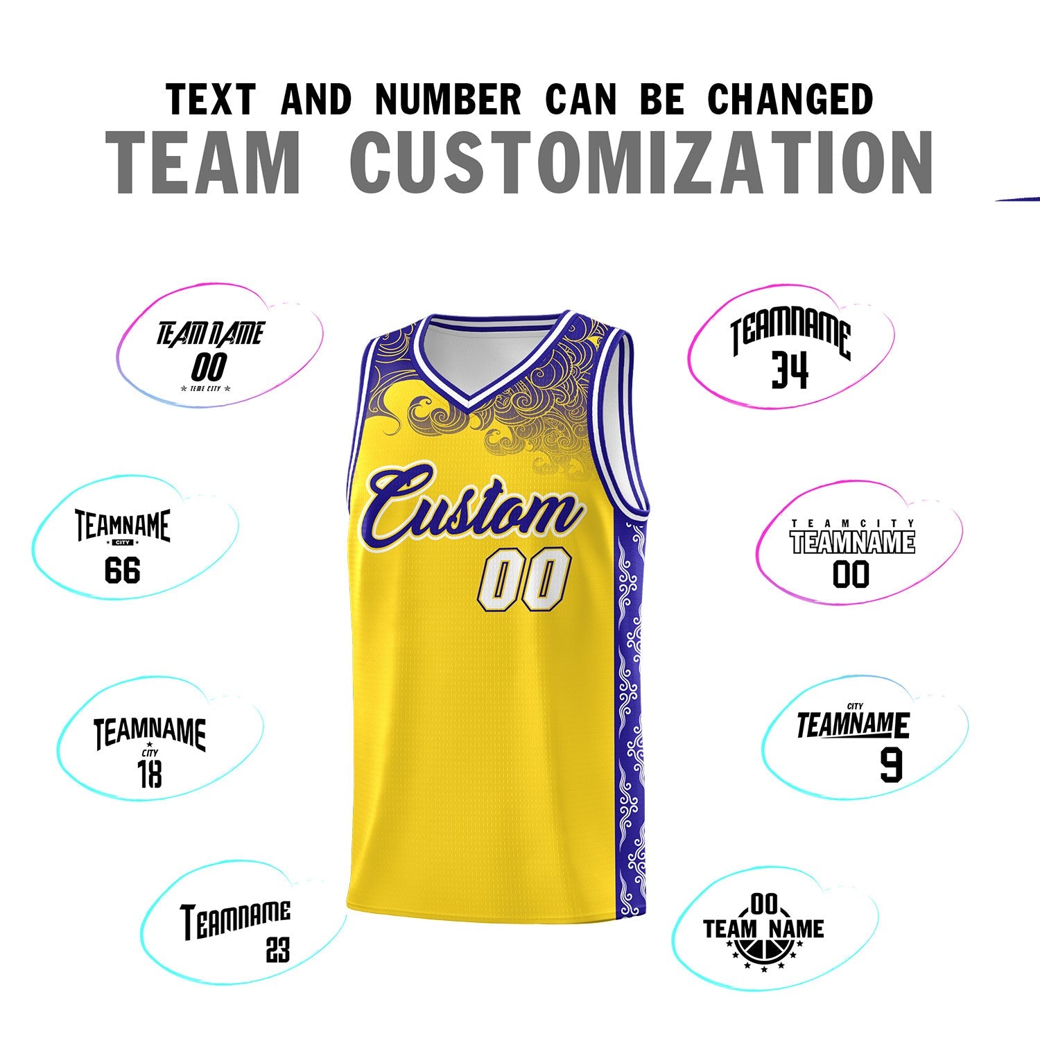 Custom Gold Personalized Cloud Pattern Sports Sets Uniform Basketball Jersey