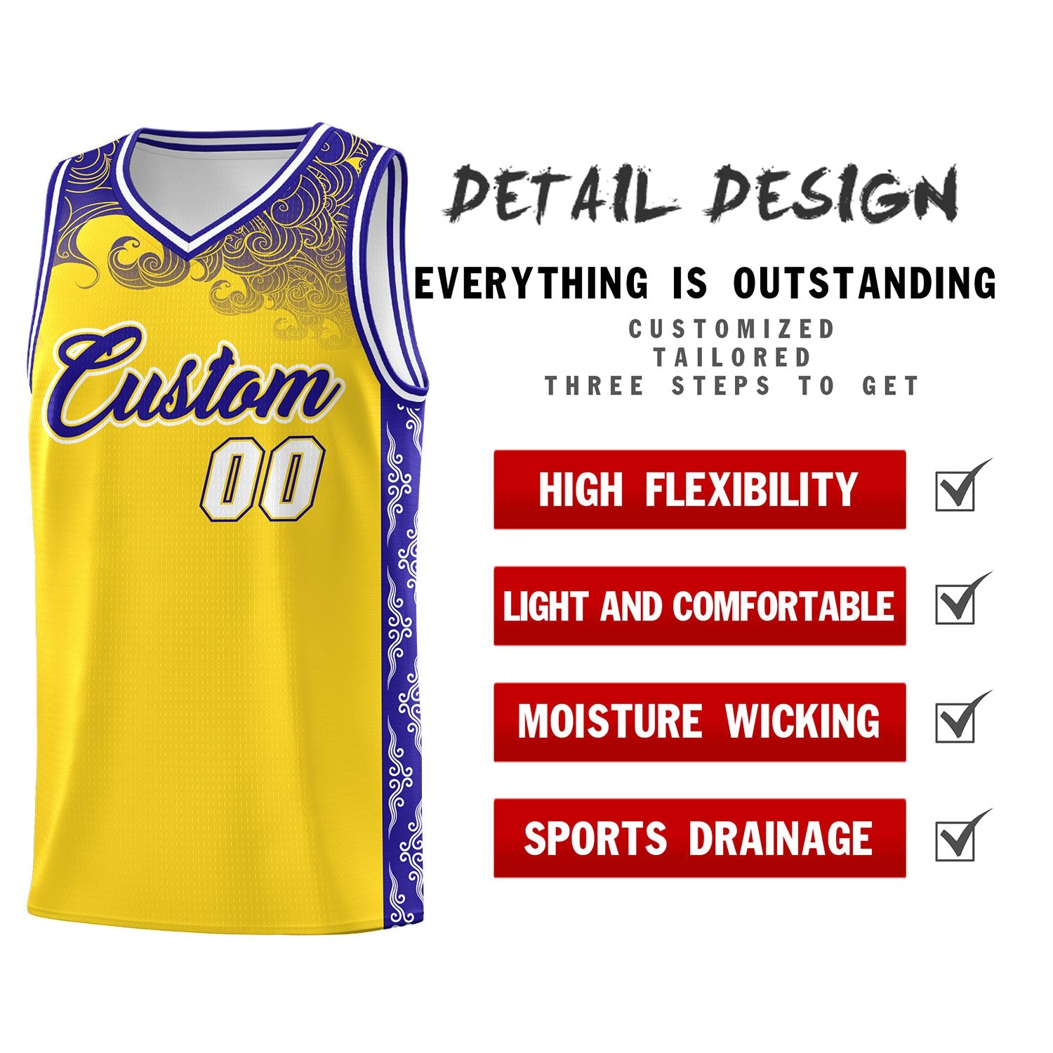 Custom Gold Personalized Cloud Pattern Sports Sets Uniform Basketball Jersey