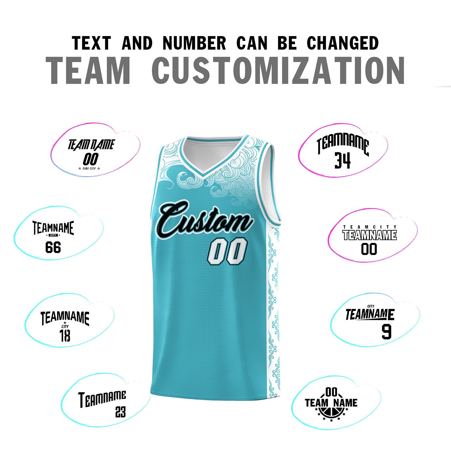 Custom Sky Blue Personalized Cloud Pattern Sports Sets Uniform Basketball Jersey
