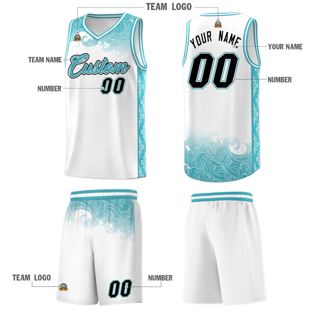 Custom White Personalized Cloud Pattern Sports Sets Uniform Basketball Jersey