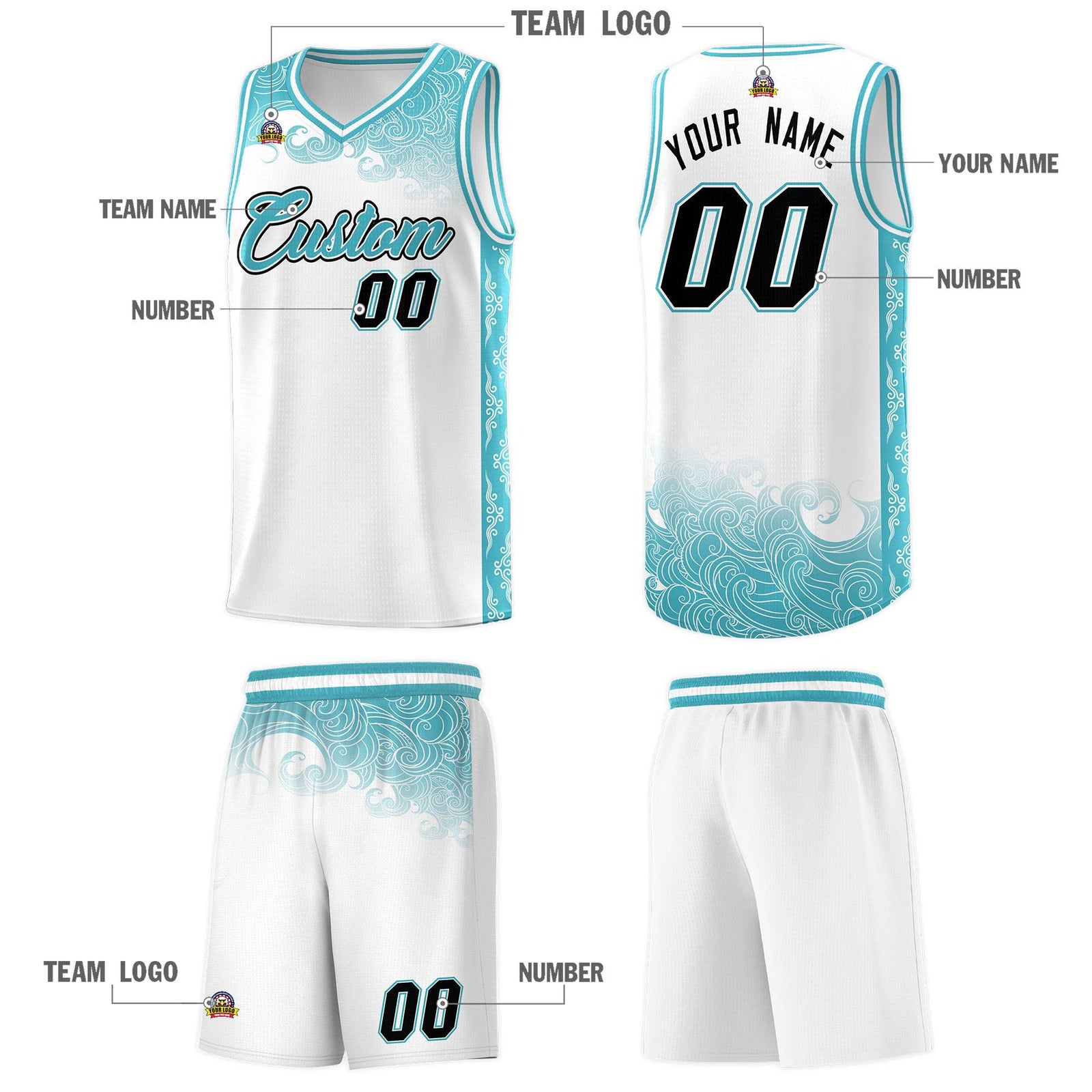 Custom White Personalized Cloud Pattern Sports Sets Uniform Basketball Jersey