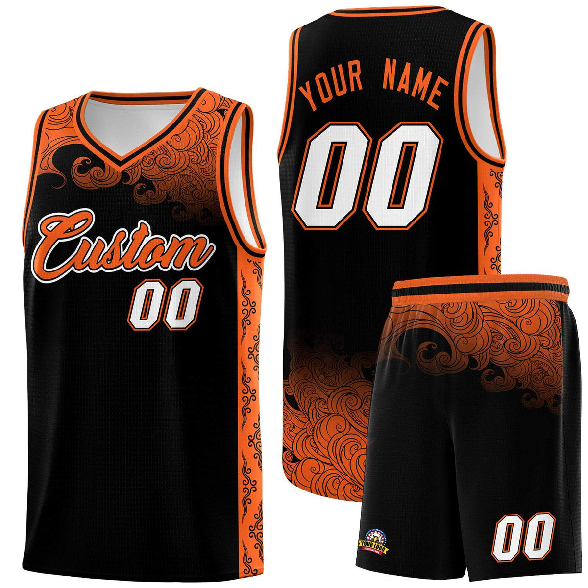 Custom Black Personalized Cloud Pattern Sports Sets Uniform Basketball Jersey