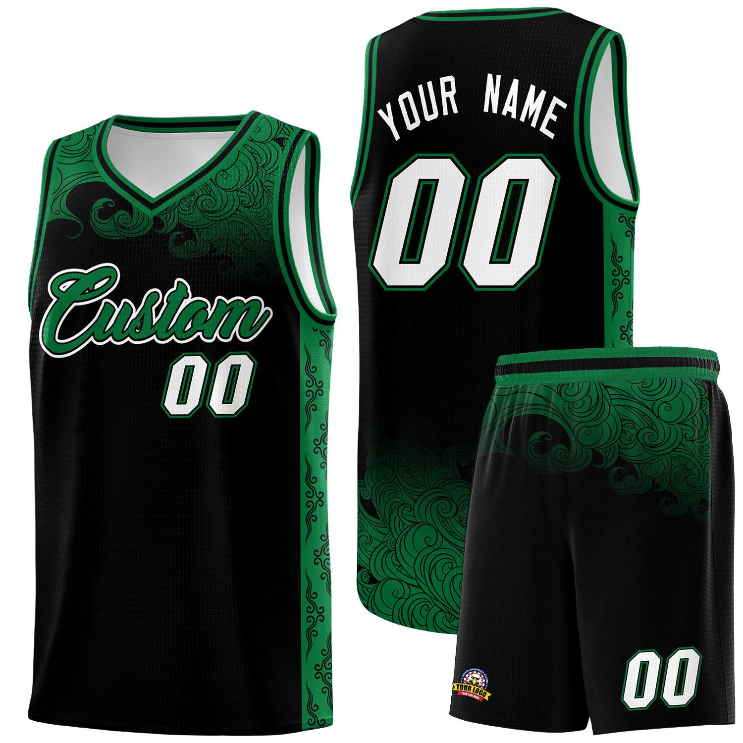Custom Black Personalized Cloud Pattern Sports Sets Uniform Basketball Jersey