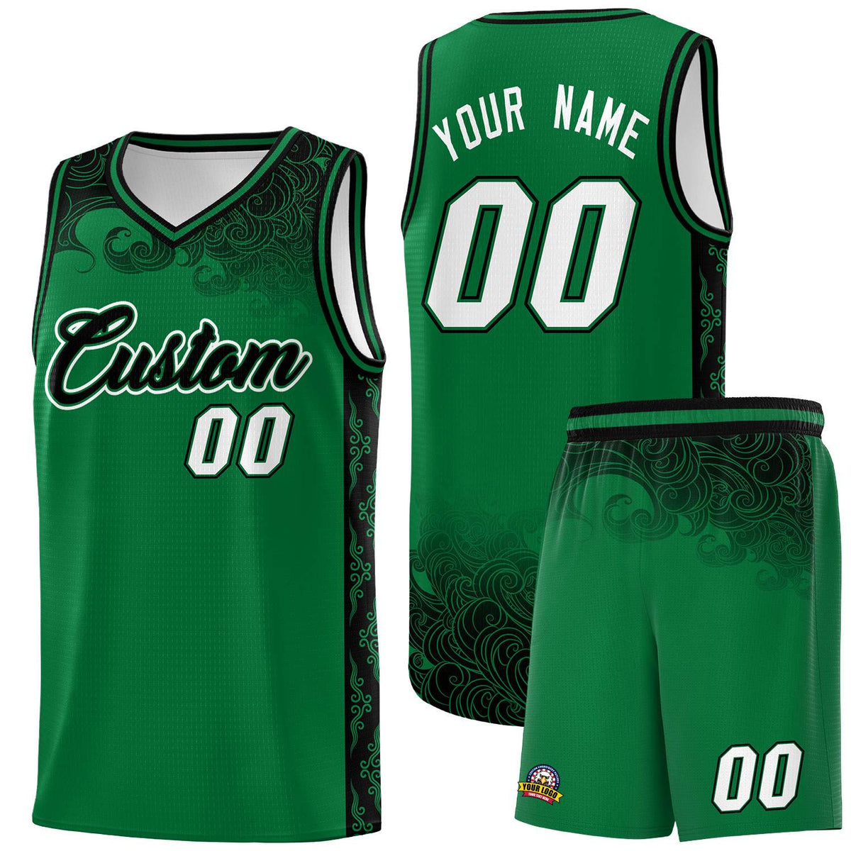 Custom Kelly Green Personalized Cloud Pattern Sports Sets Uniform Basketball Jersey