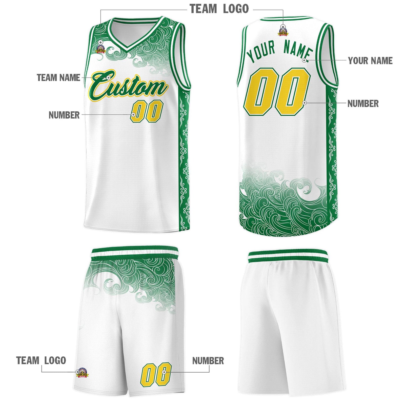 Custom White Personalized Cloud Pattern Sports Sets Uniform Basketball Jersey