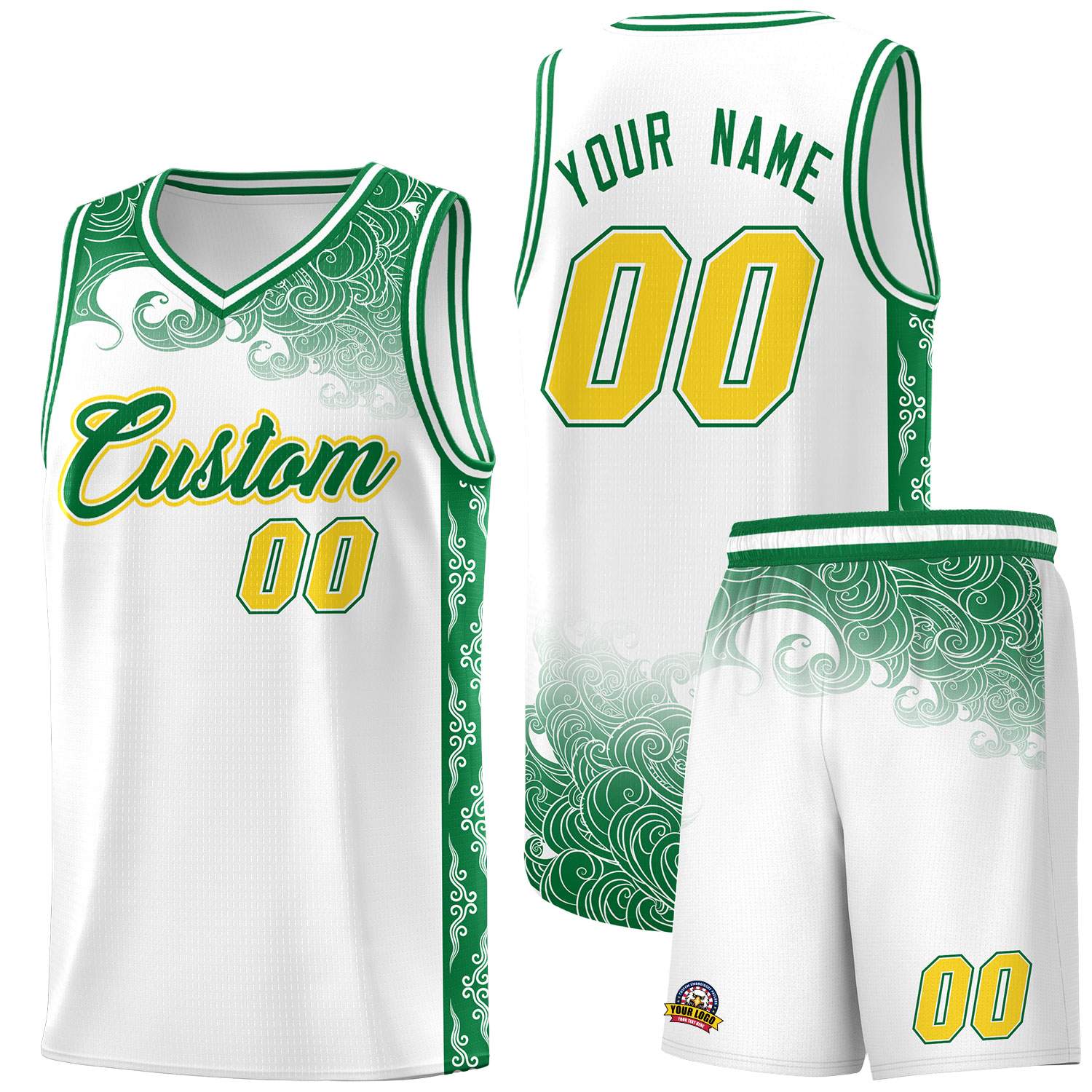 Custom White Personalized Cloud Pattern Sports Sets Uniform Basketball Jersey