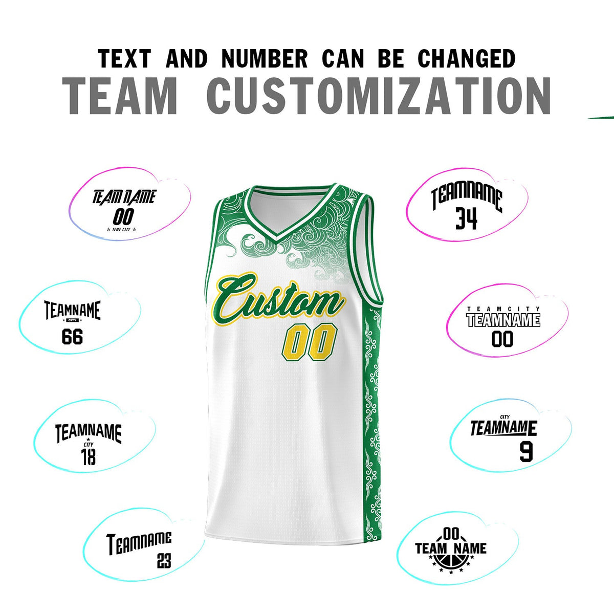 Custom White Personalized Cloud Pattern Sports Sets Uniform Basketball Jersey