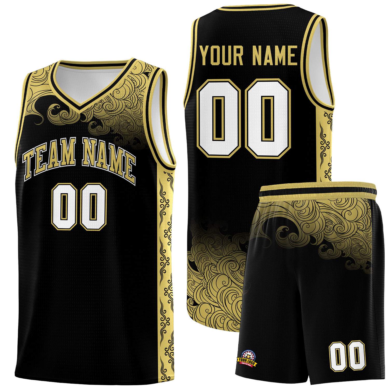 Custom Black Personalized Cloud Pattern Sports Sets Uniform Basketball Jersey