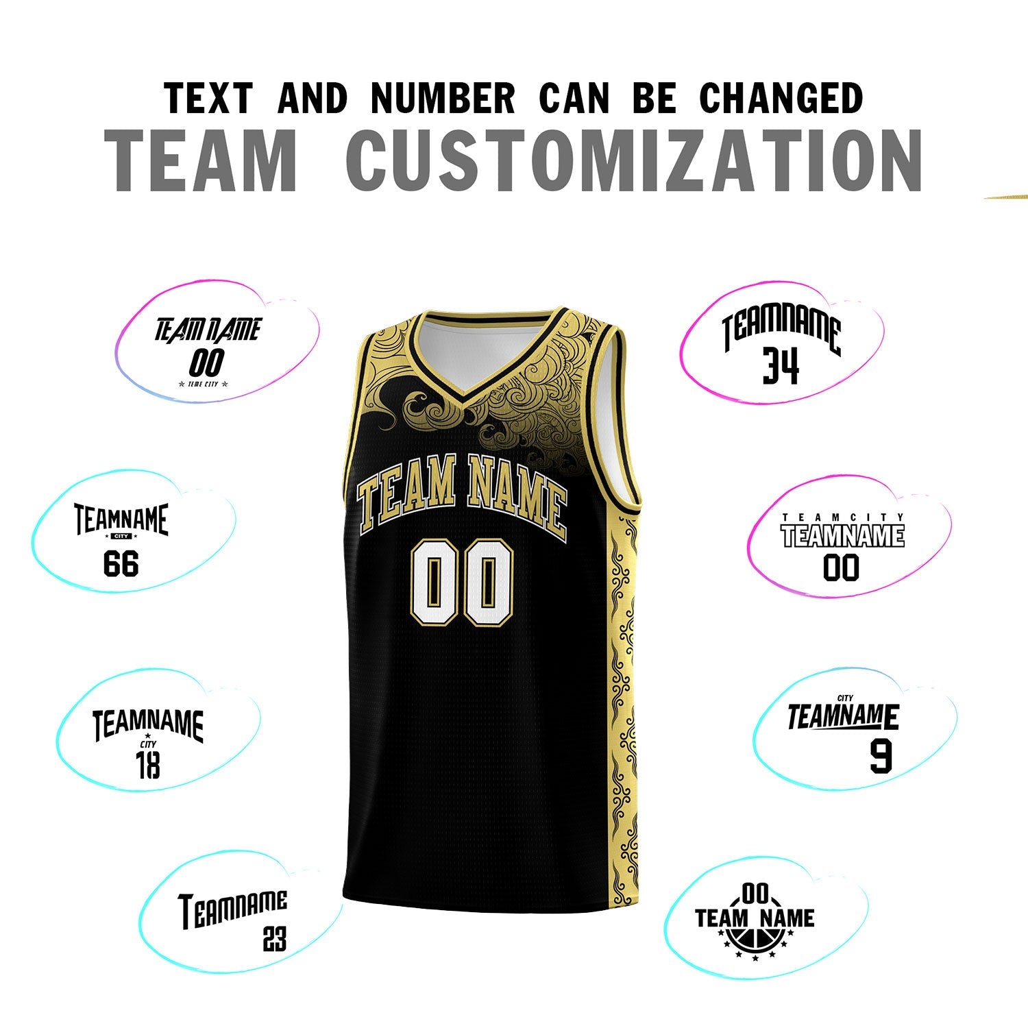 Custom Black Personalized Cloud Pattern Sports Sets Uniform Basketball Jersey