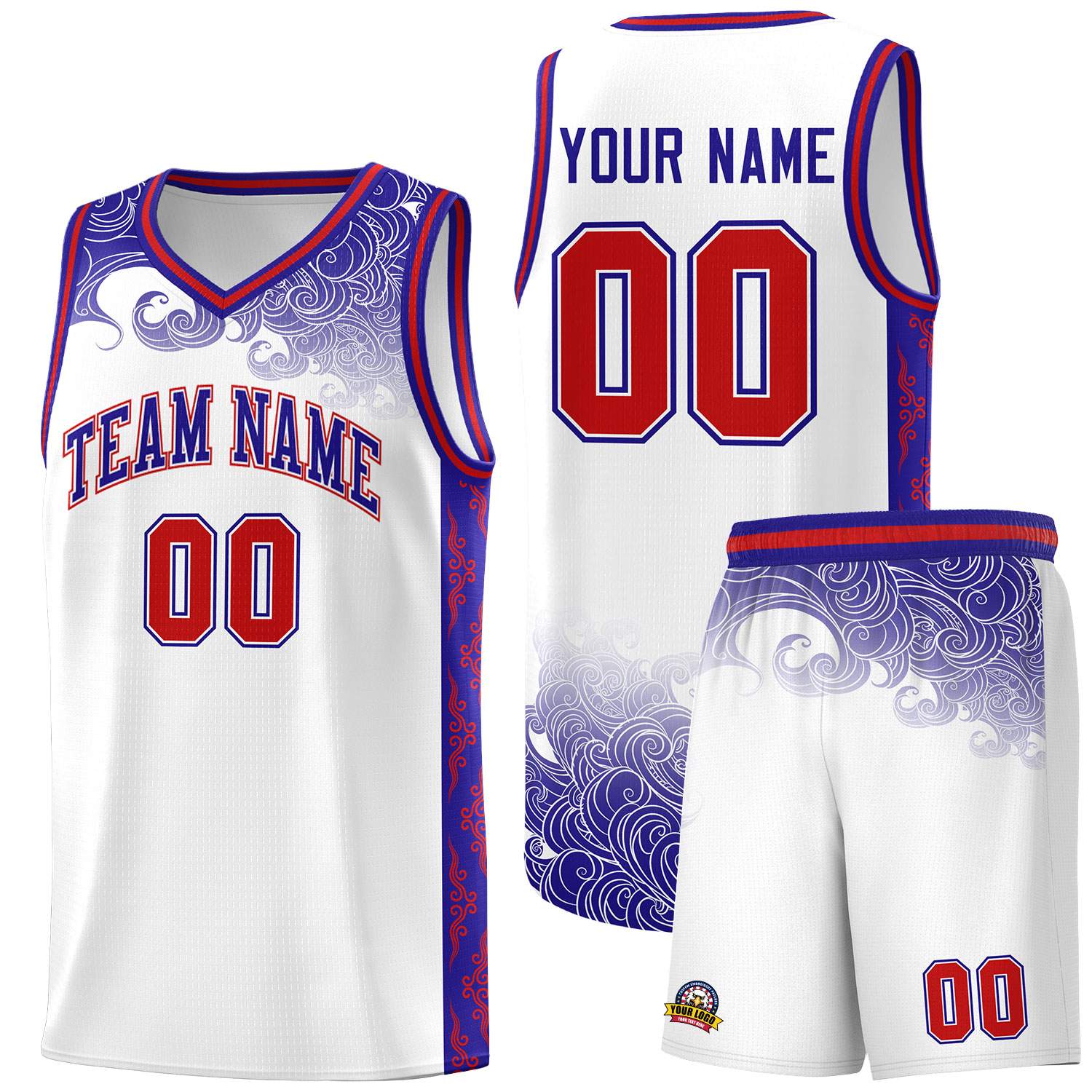 Custom White Personalized Cloud Pattern Sports Sets Uniform Basketball Jersey