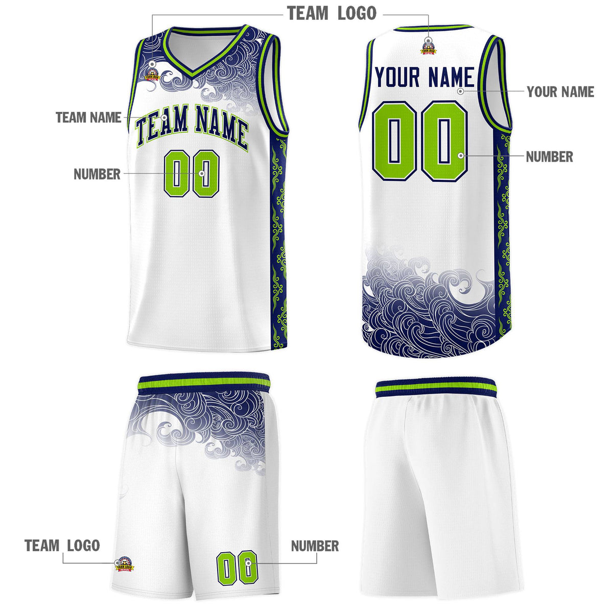 Custom White Personalized Cloud Pattern Sports Sets Uniform Basketball Jersey