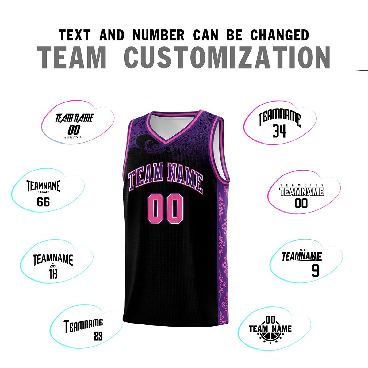 Custom Black Personalized Cloud Pattern Sports Sets Uniform Basketball Jersey
