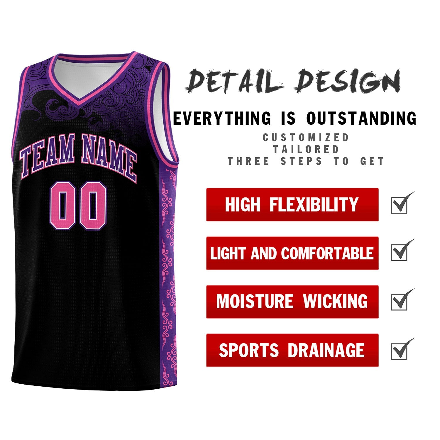 Custom Black Personalized Cloud Pattern Sports Sets Uniform Basketball Jersey