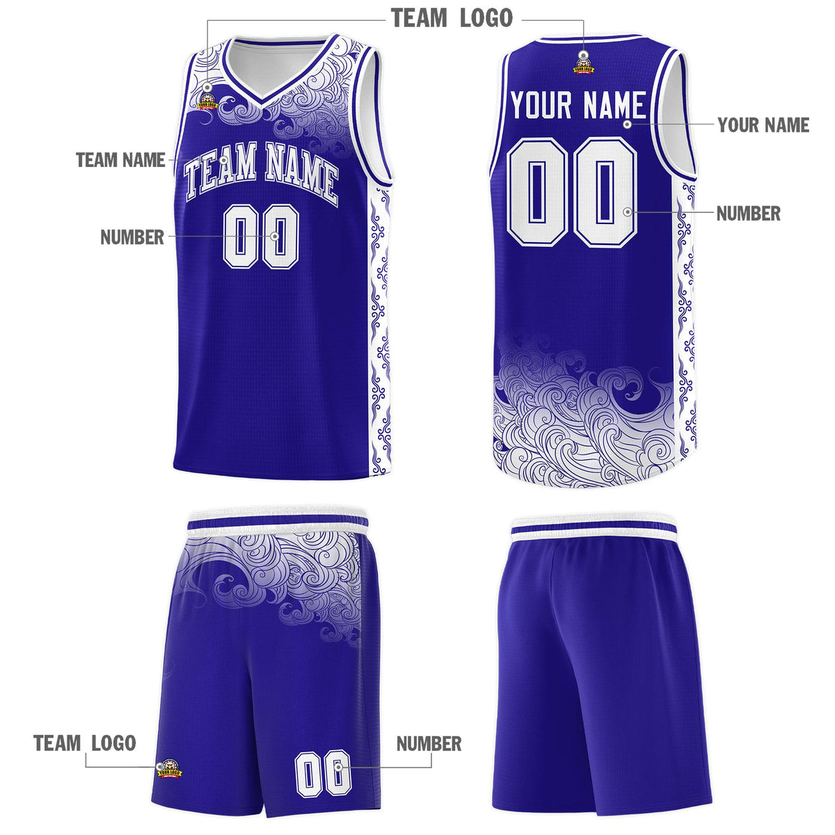 Custom Royal Personalized Cloud Pattern Sports Sets Uniform Basketball Jersey