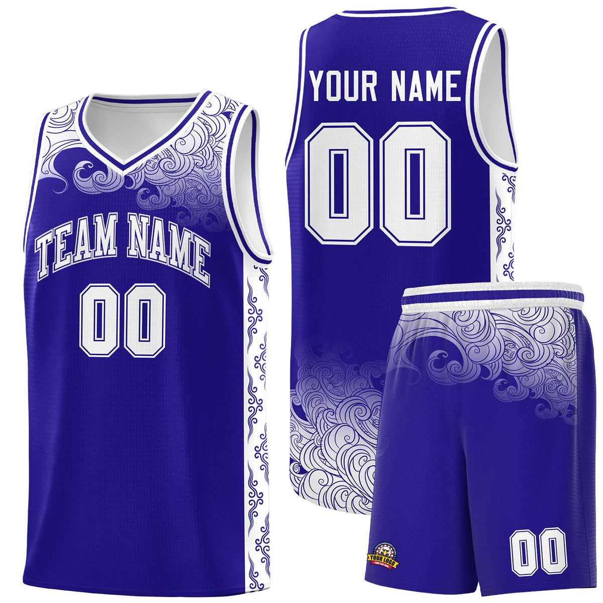 Custom Royal Personalized Cloud Pattern Sports Sets Uniform Basketball Jersey