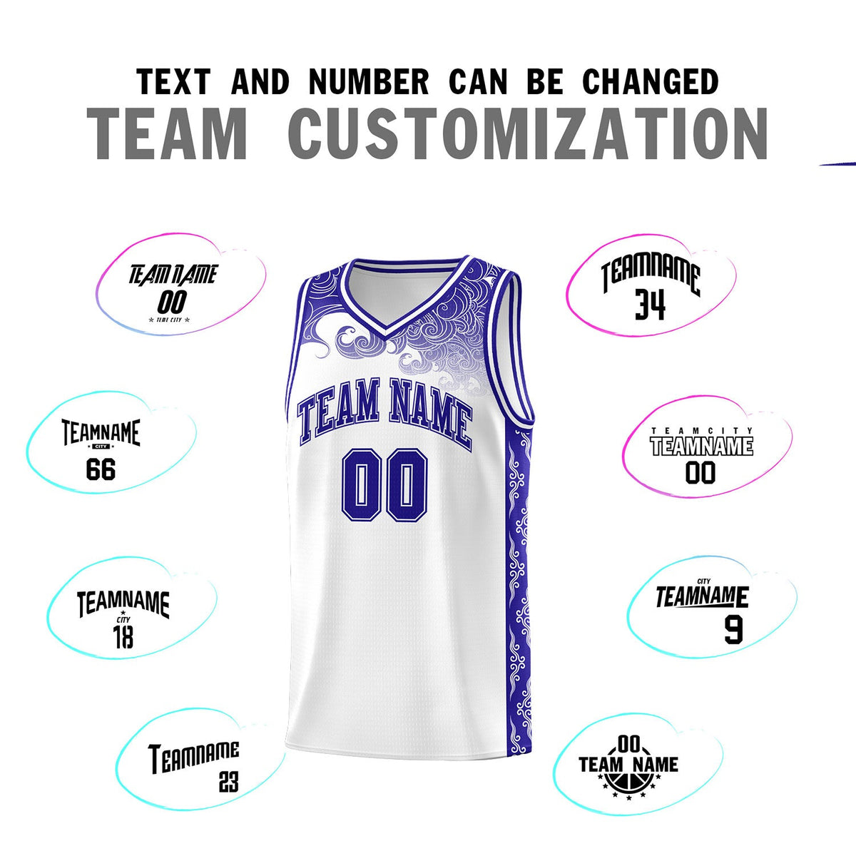 Custom White Personalized Cloud Pattern Sports Sets Uniform Basketball Jersey