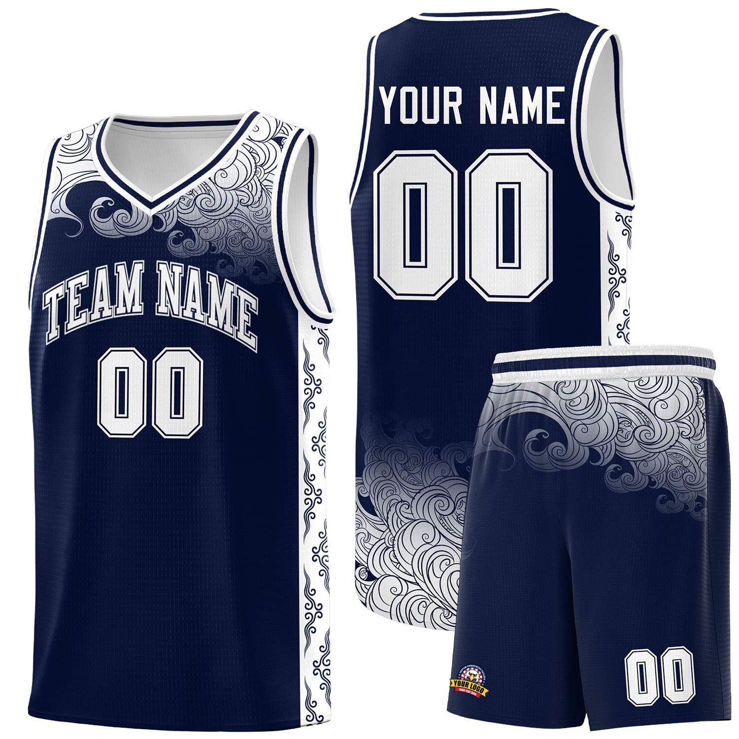 Custom Navy Personalized Cloud Pattern Sports Sets Uniform Basketball Jersey