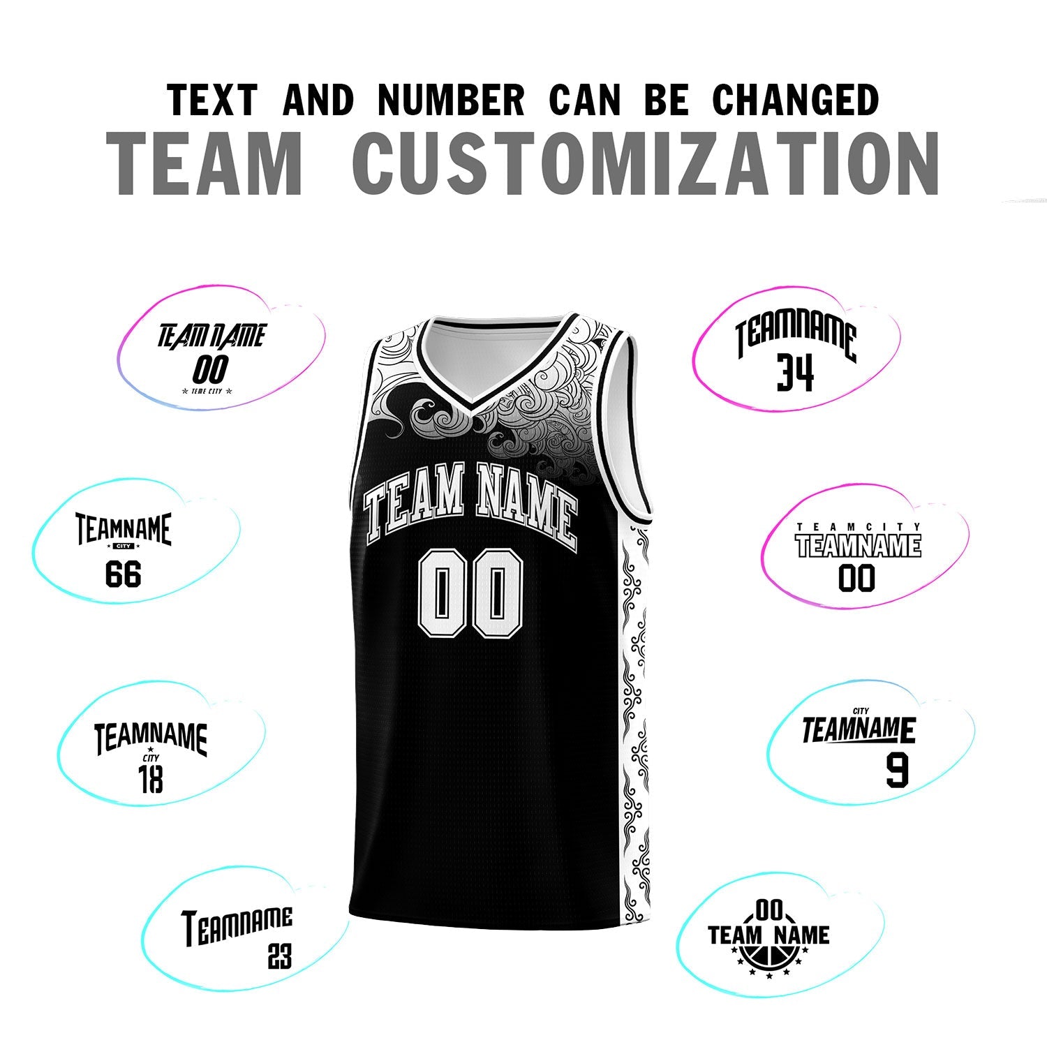 Custom Black Personalized Cloud Pattern Sports Sets Uniform Basketball Jersey