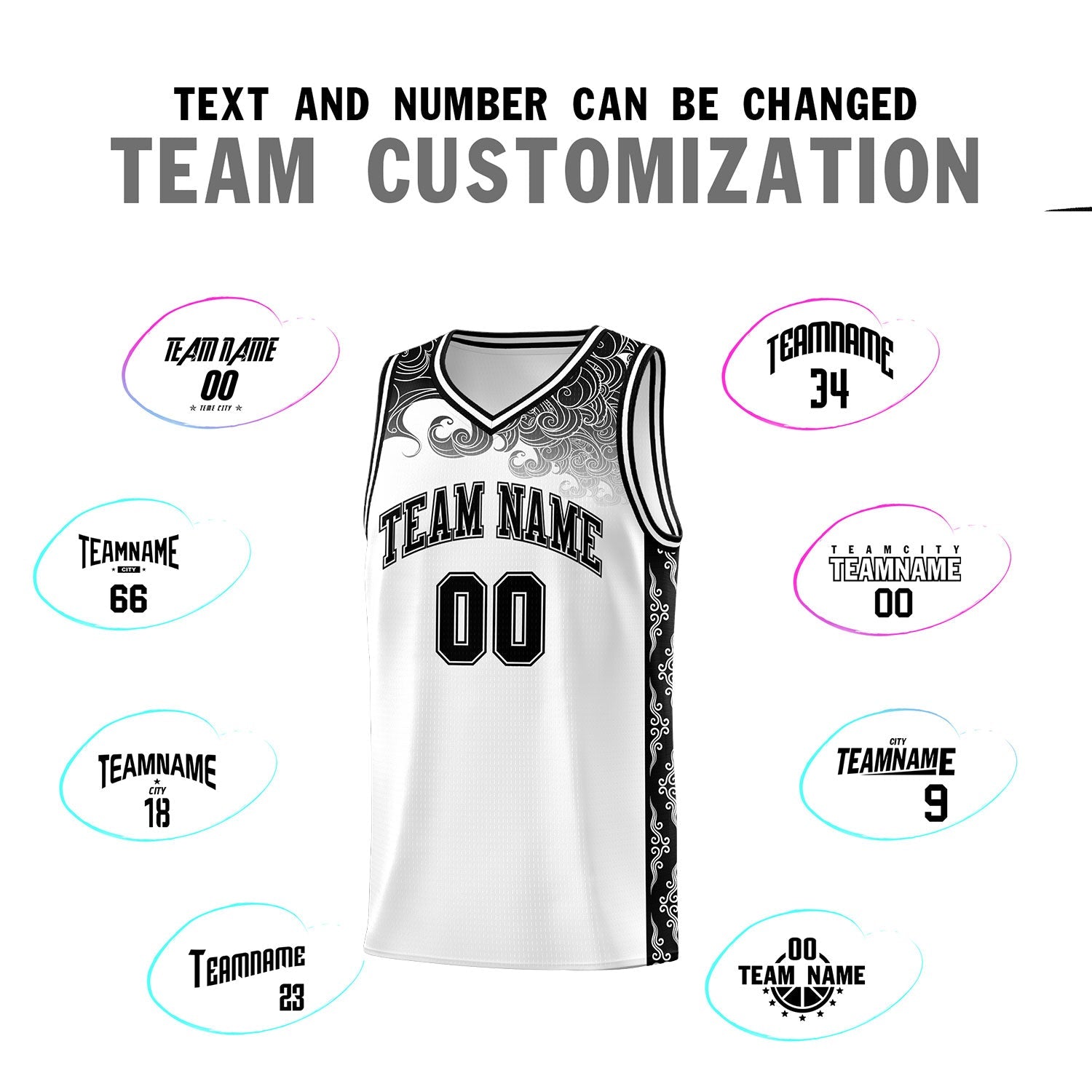 Custom White Personalized Cloud Pattern Sports Sets Uniform Basketball Jersey