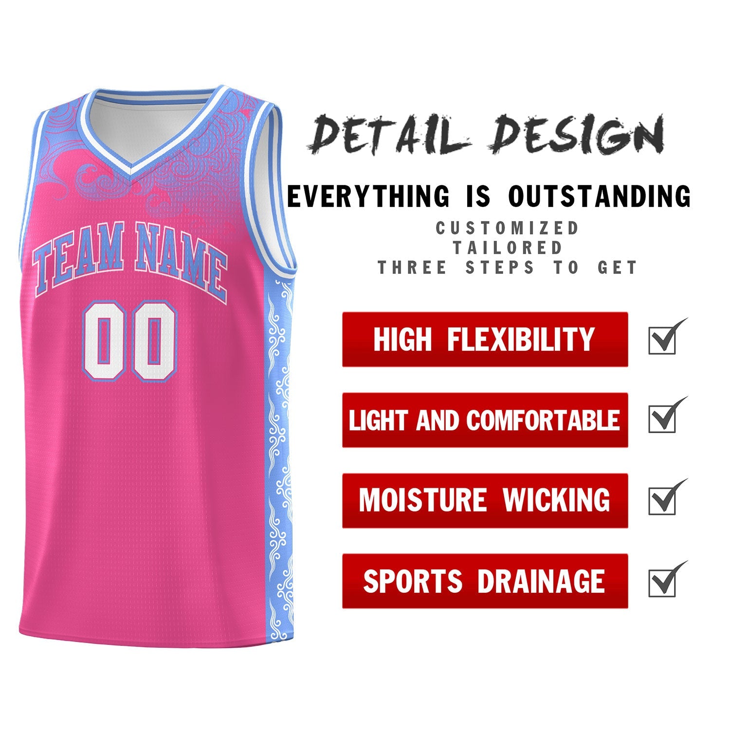 Custom Pink Personalized Cloud Pattern Sports Sets Uniform Basketball Jersey