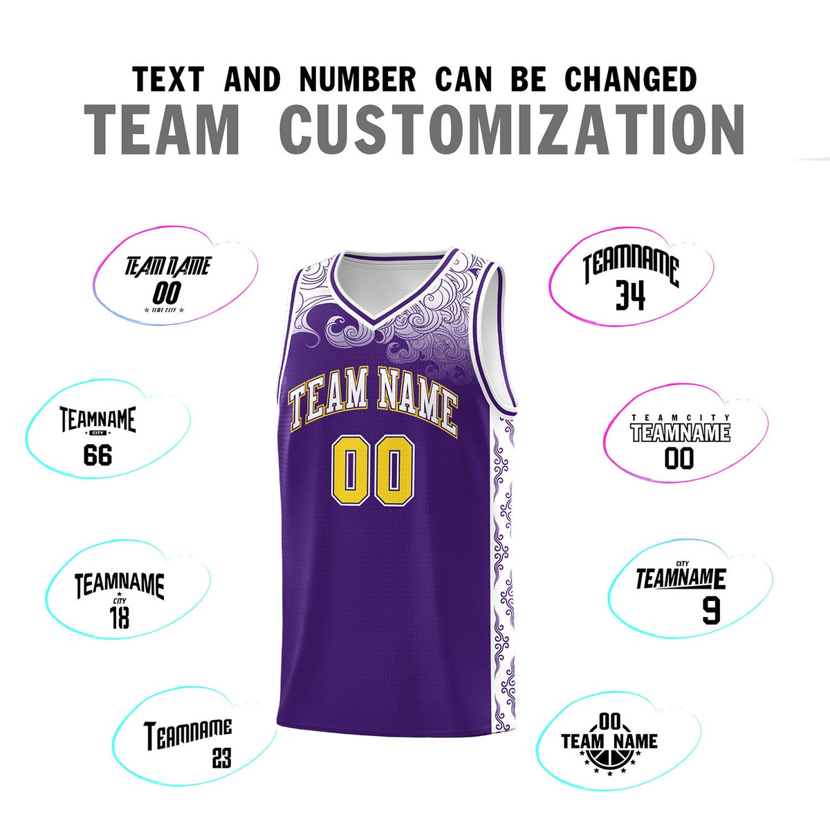 Custom Purple Personalized Cloud Pattern Sports Sets Uniform Basketball Jersey
