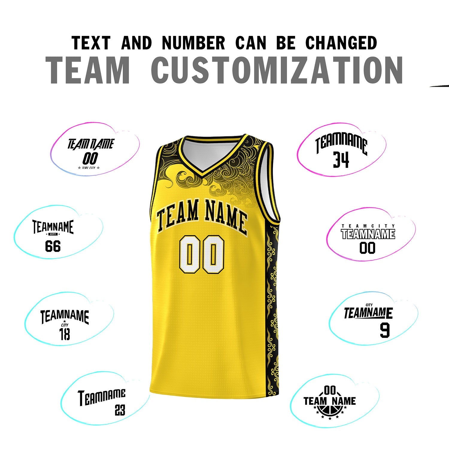 Custom Gold Personalized Cloud Pattern Sports Sets Uniform Basketball Jersey