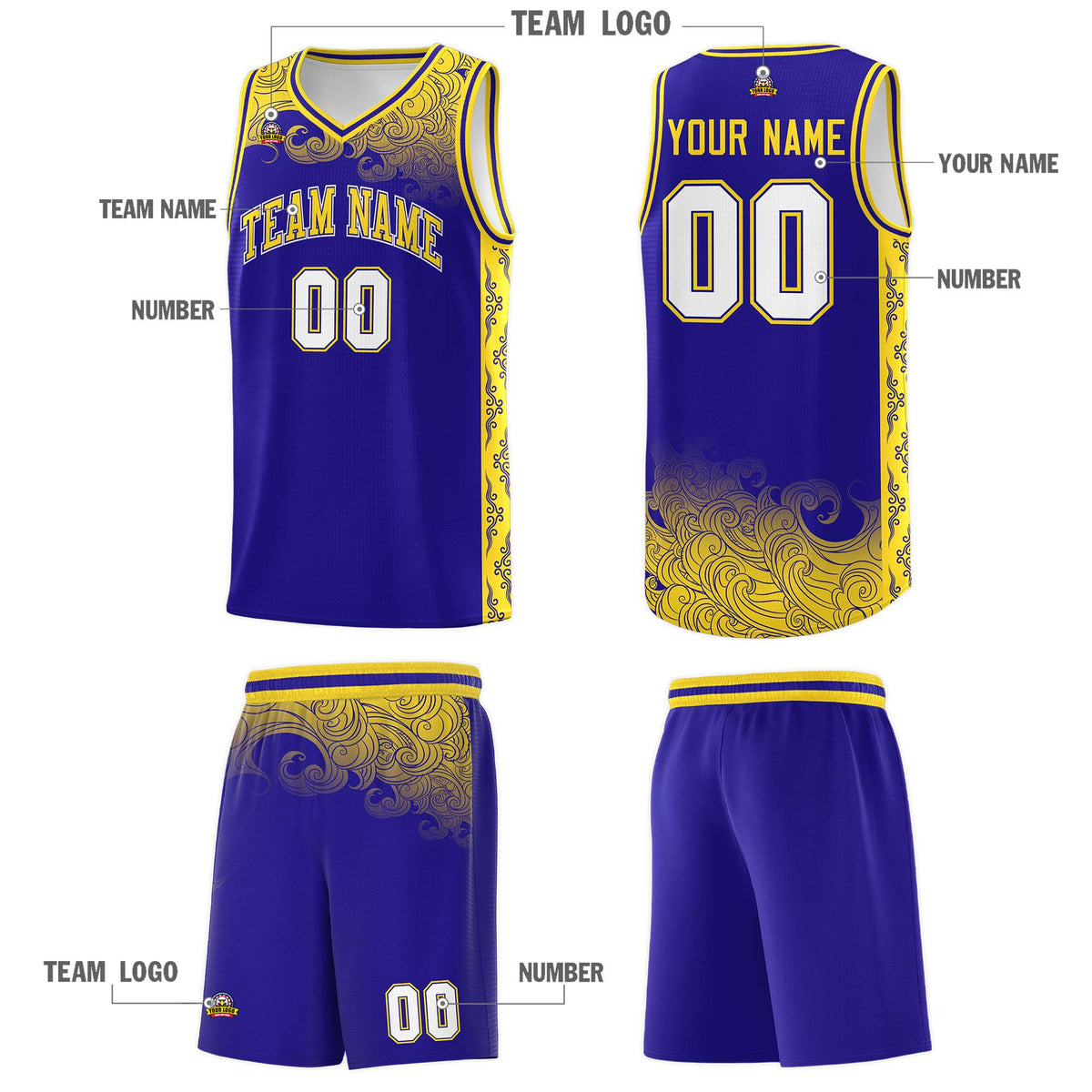 Custom Royal Personalized Cloud Pattern Sports Sets Uniform Basketball Jersey