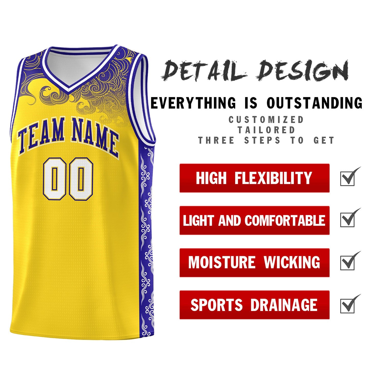 Custom Gold Personalized Cloud Pattern Sports Sets Uniform Basketball Jersey